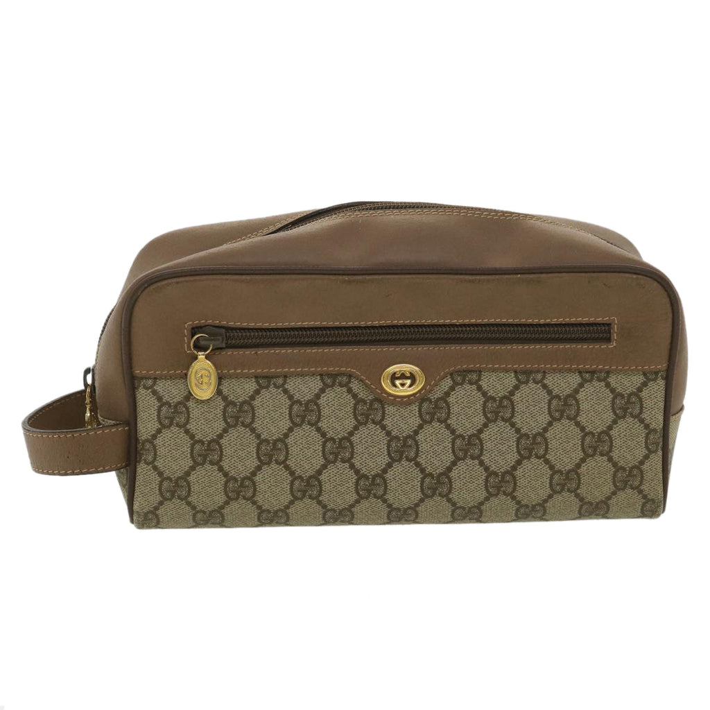 GUCCI GG Canvas Clutch Bag PVC Leather Beige am3609