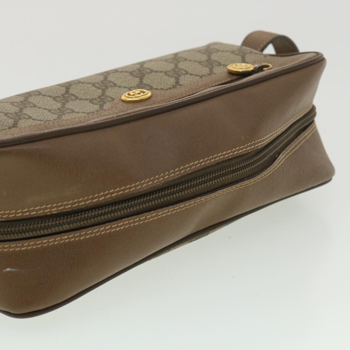 GUCCI GG Canvas Clutch Bag PVC Leather Beige am3609