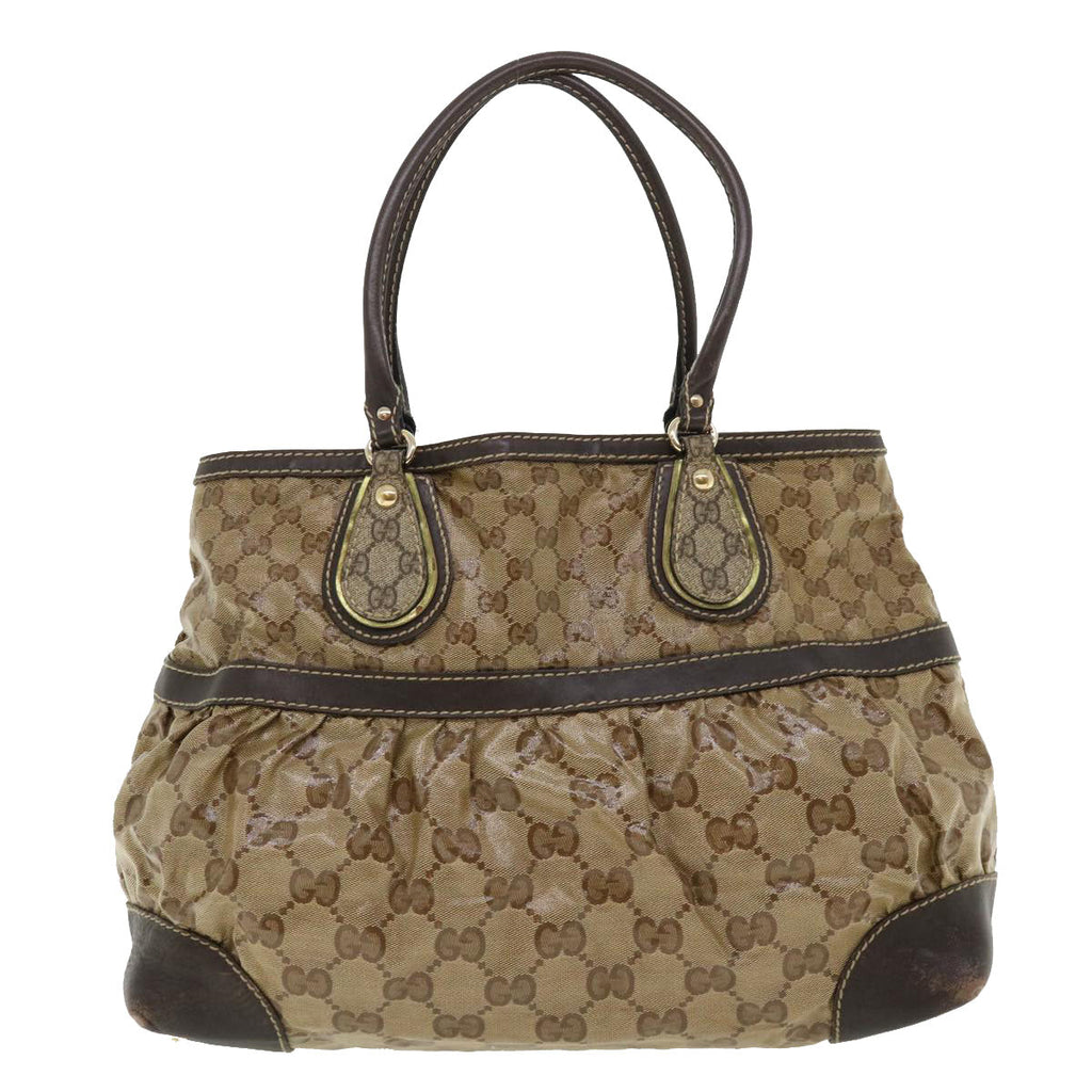 GUCCI GG Canvas Tote Bag Coated Canvas Beige Dark Brown am3623