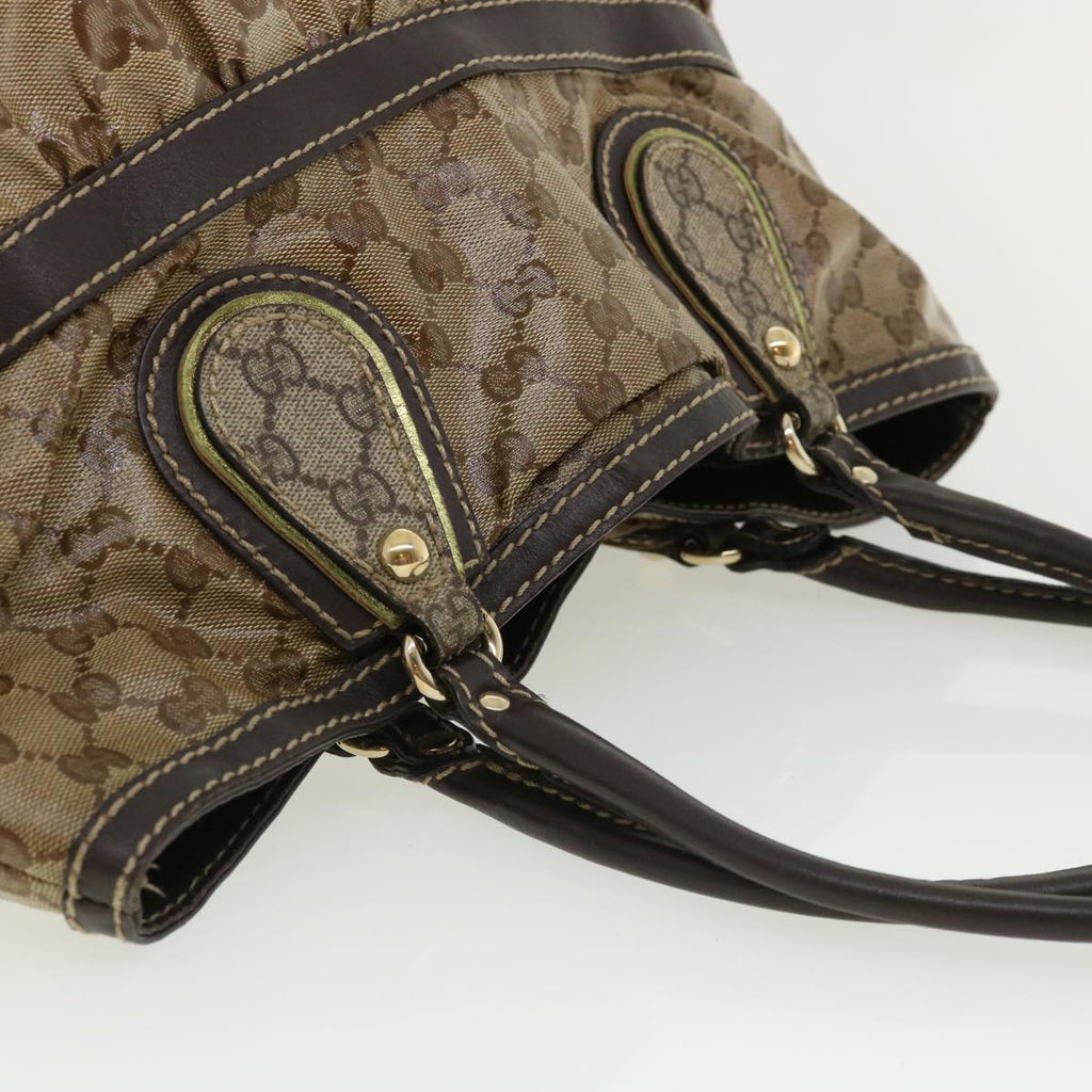 GUCCI GG Canvas Tote Bag Coated Canvas Beige Dark Brown am3623