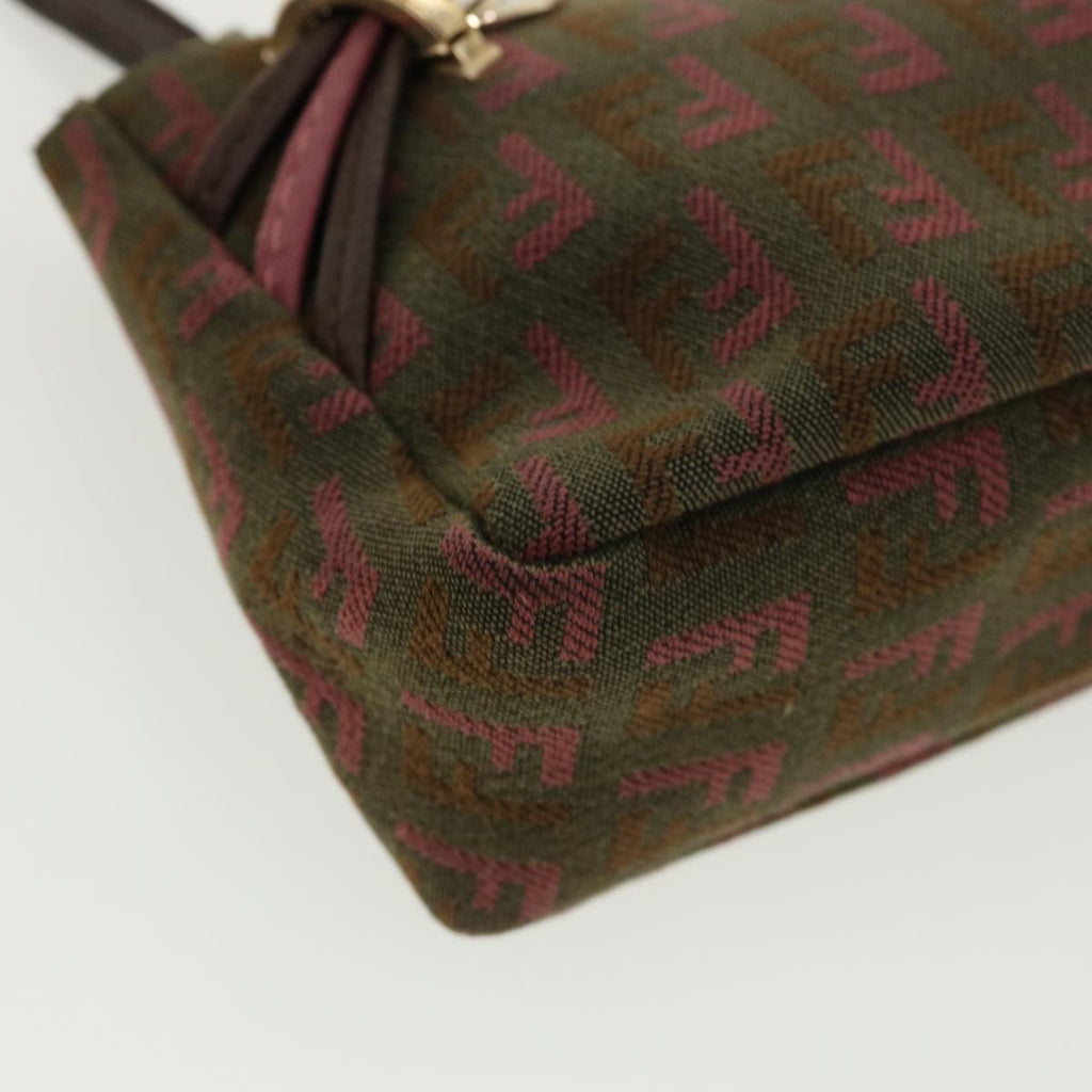 FENDI Zucchino Canvas Shoulder Bag Khaki Pink am3639