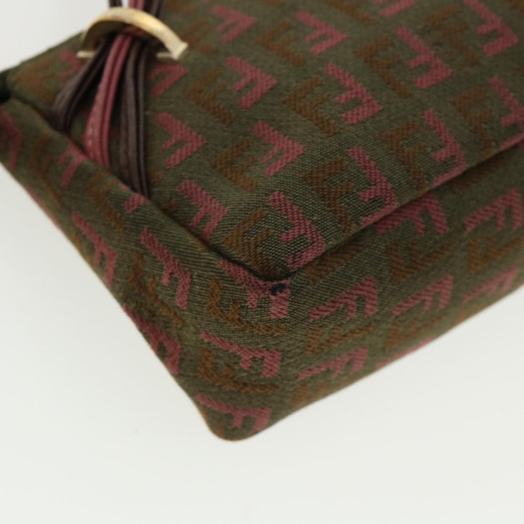 FENDI Zucchino Canvas Shoulder Bag Khaki Pink am3639