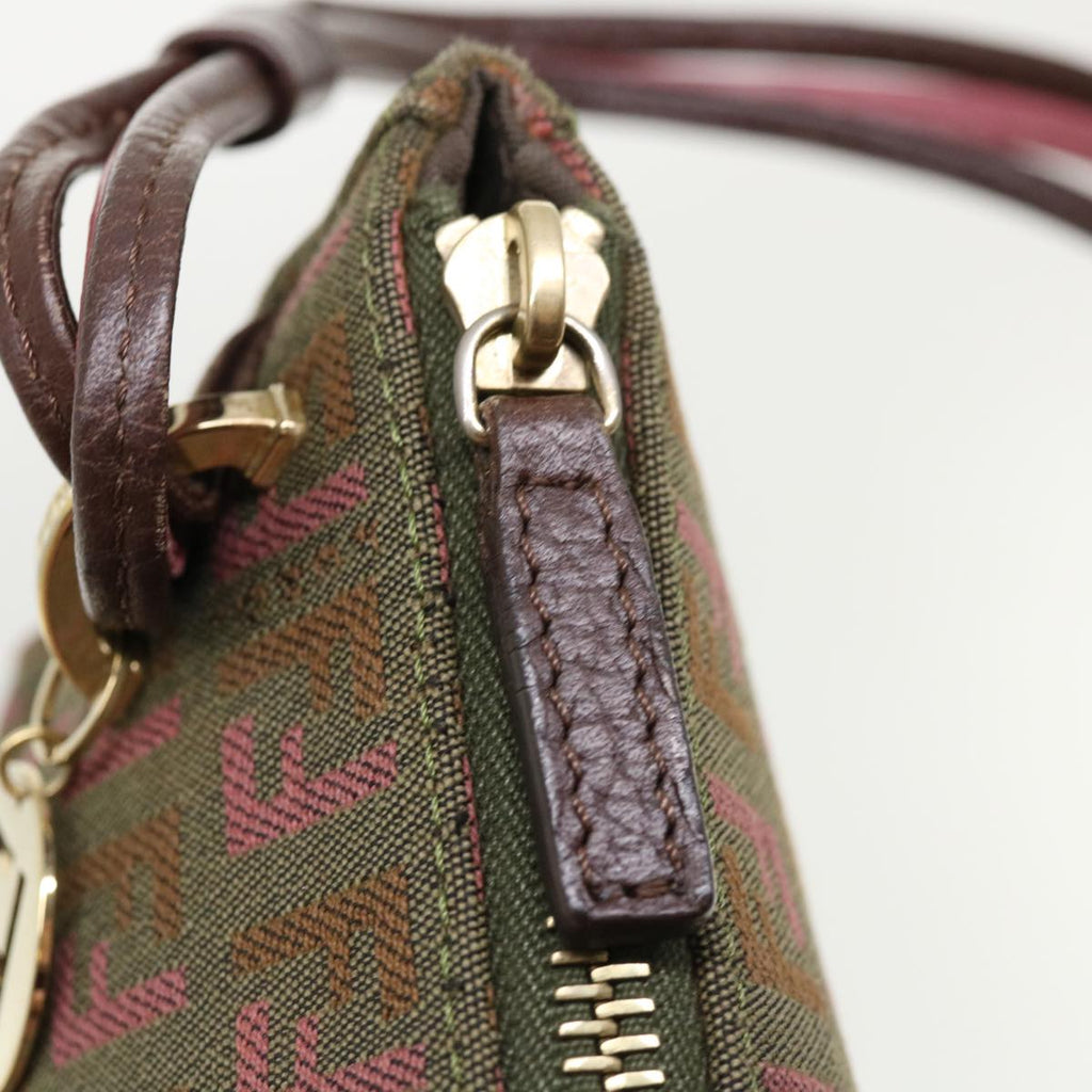 FENDI Zucchino Canvas Shoulder Bag Khaki Pink am3639