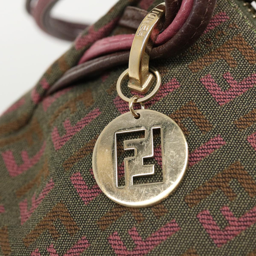 FENDI Zucchino Canvas Shoulder Bag Khaki Pink am3639