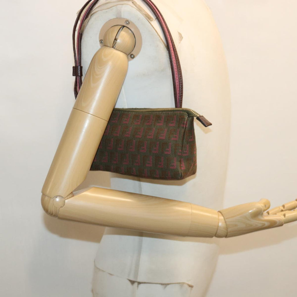 FENDI Zucchino Canvas Shoulder Bag Khaki Pink am3639