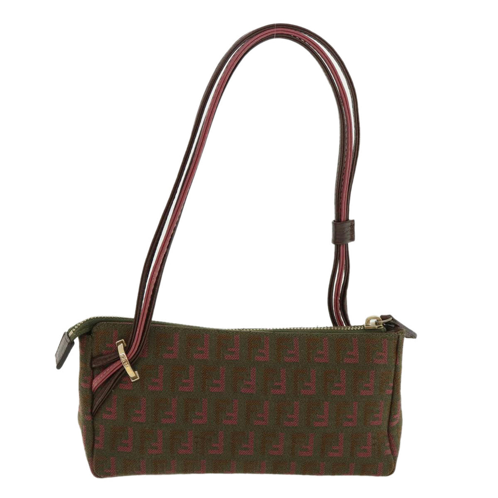 FENDI Zucchino Canvas Shoulder Bag Khaki Pink am3639