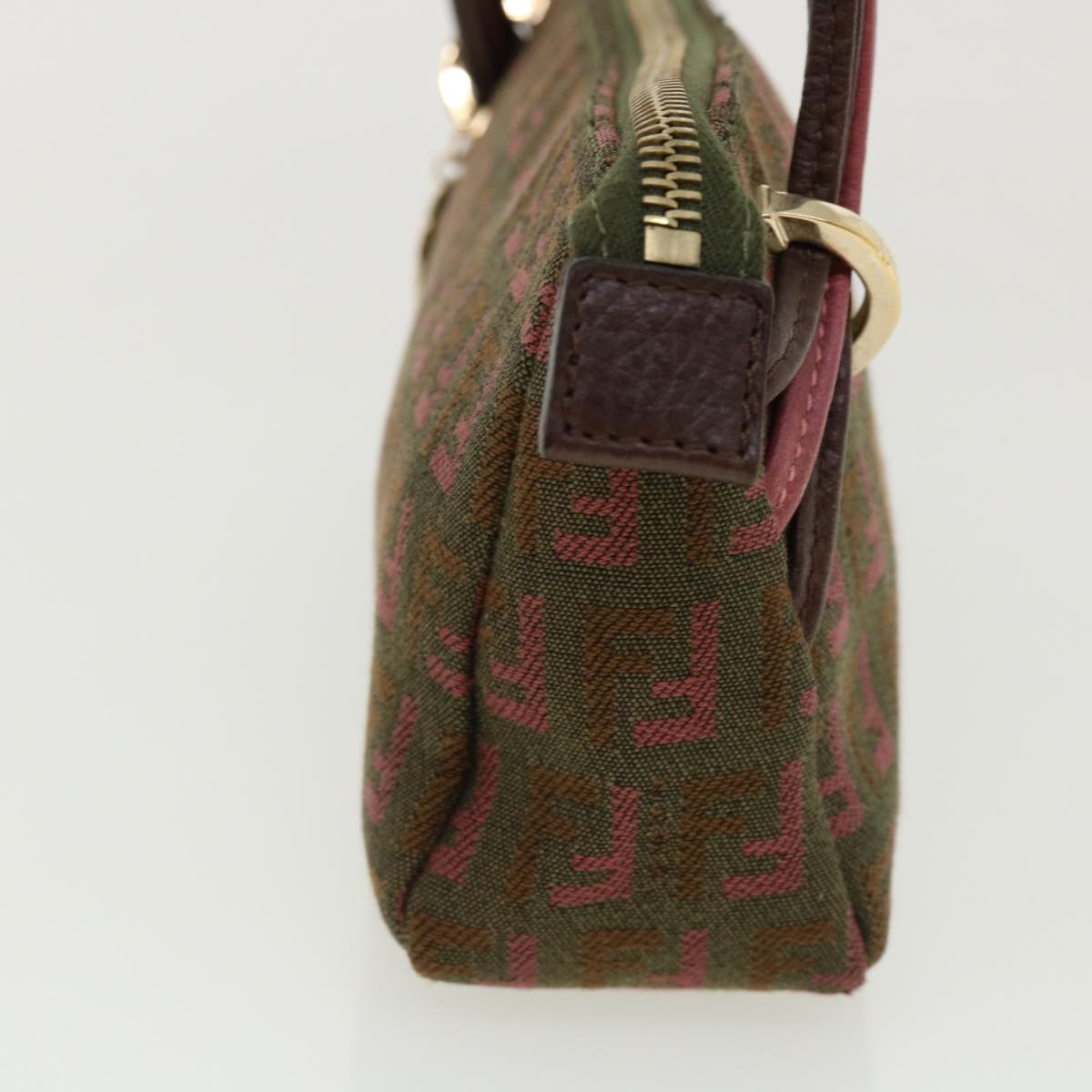FENDI Zucchino Canvas Shoulder Bag Khaki Pink am3639
