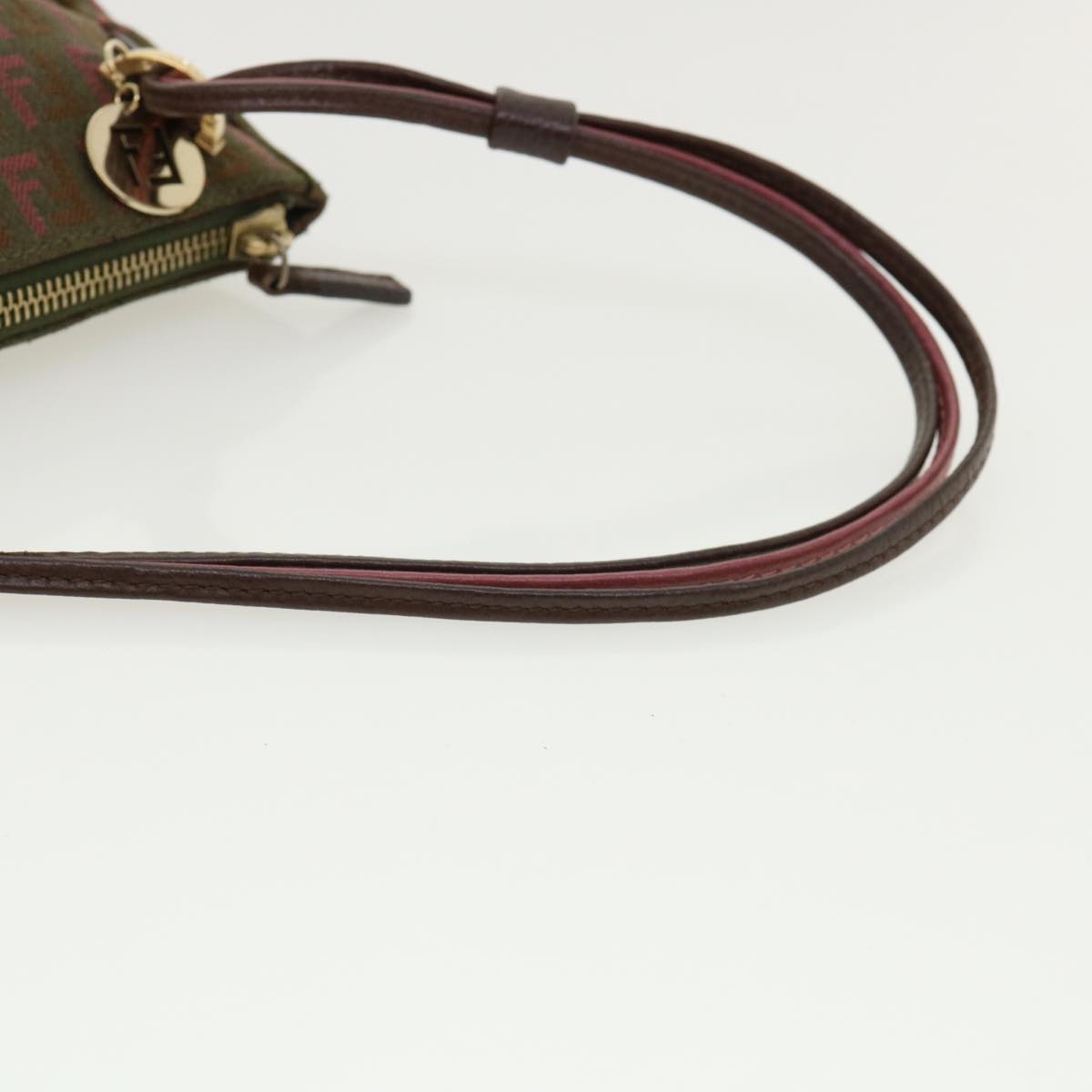 FENDI Zucchino Canvas Shoulder Bag Khaki Pink am3639