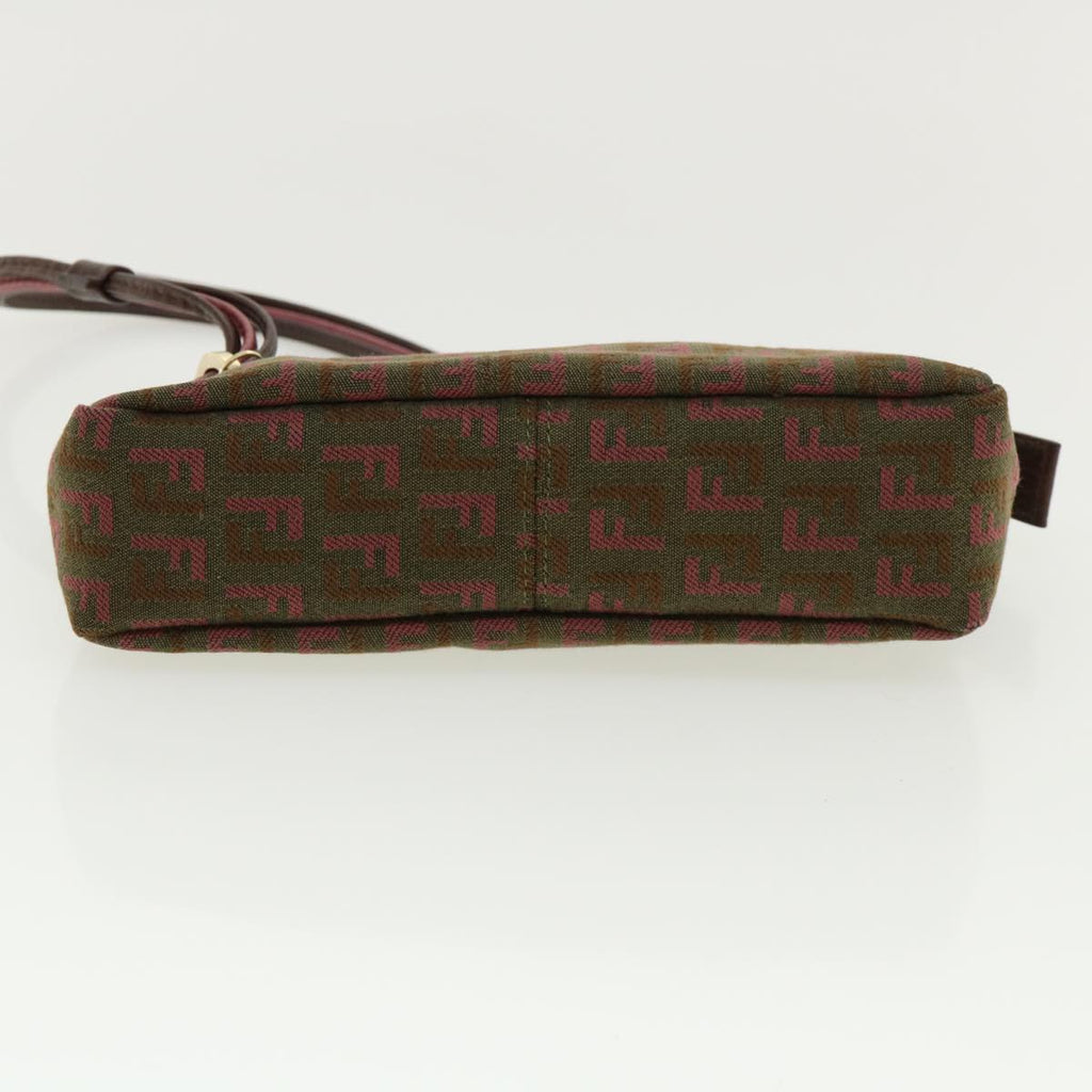 FENDI Zucchino Canvas Shoulder Bag Khaki Pink am3639