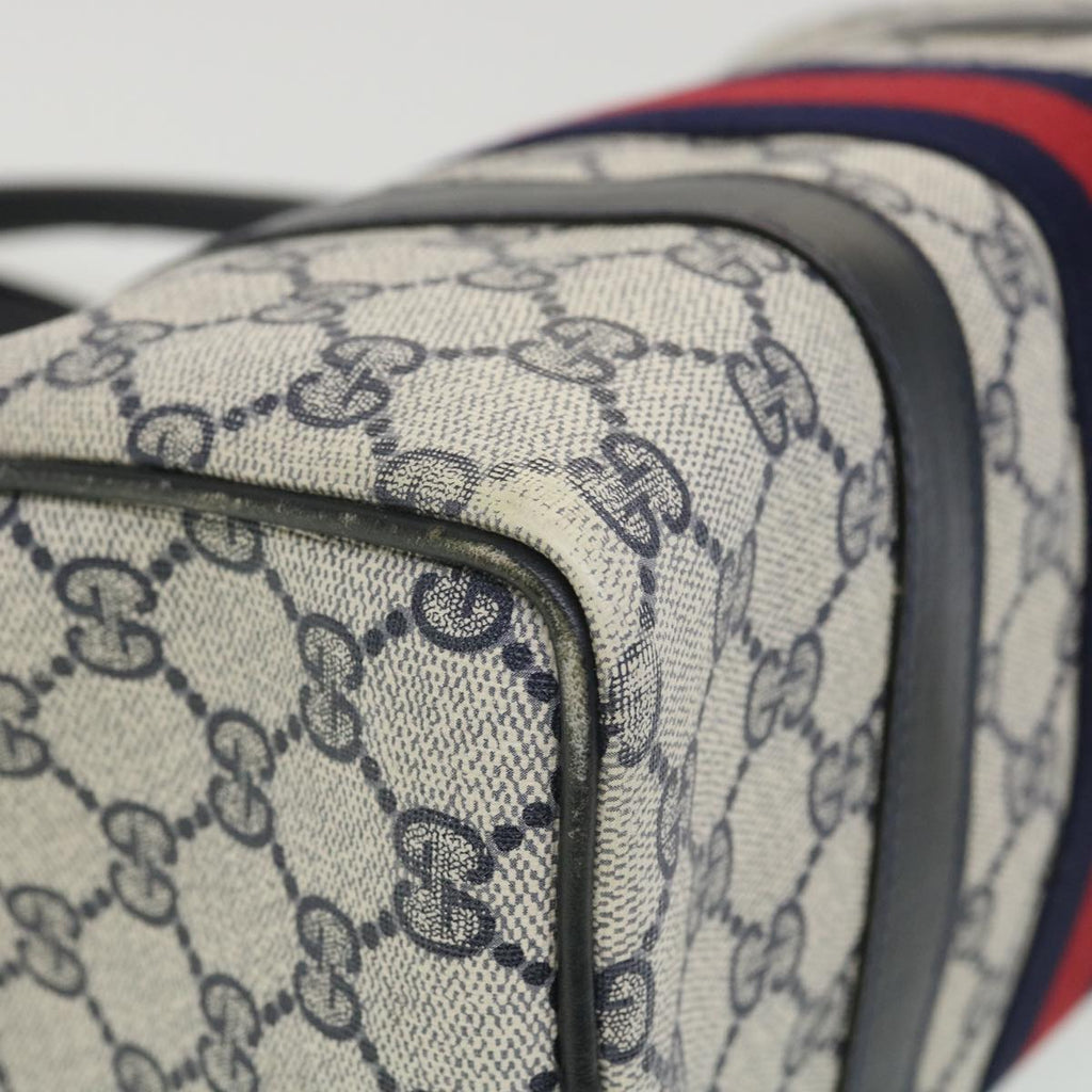 GUCCI GG Canvas Sherry Line Hand Bag PVC Leather Gray Red Navy am3714