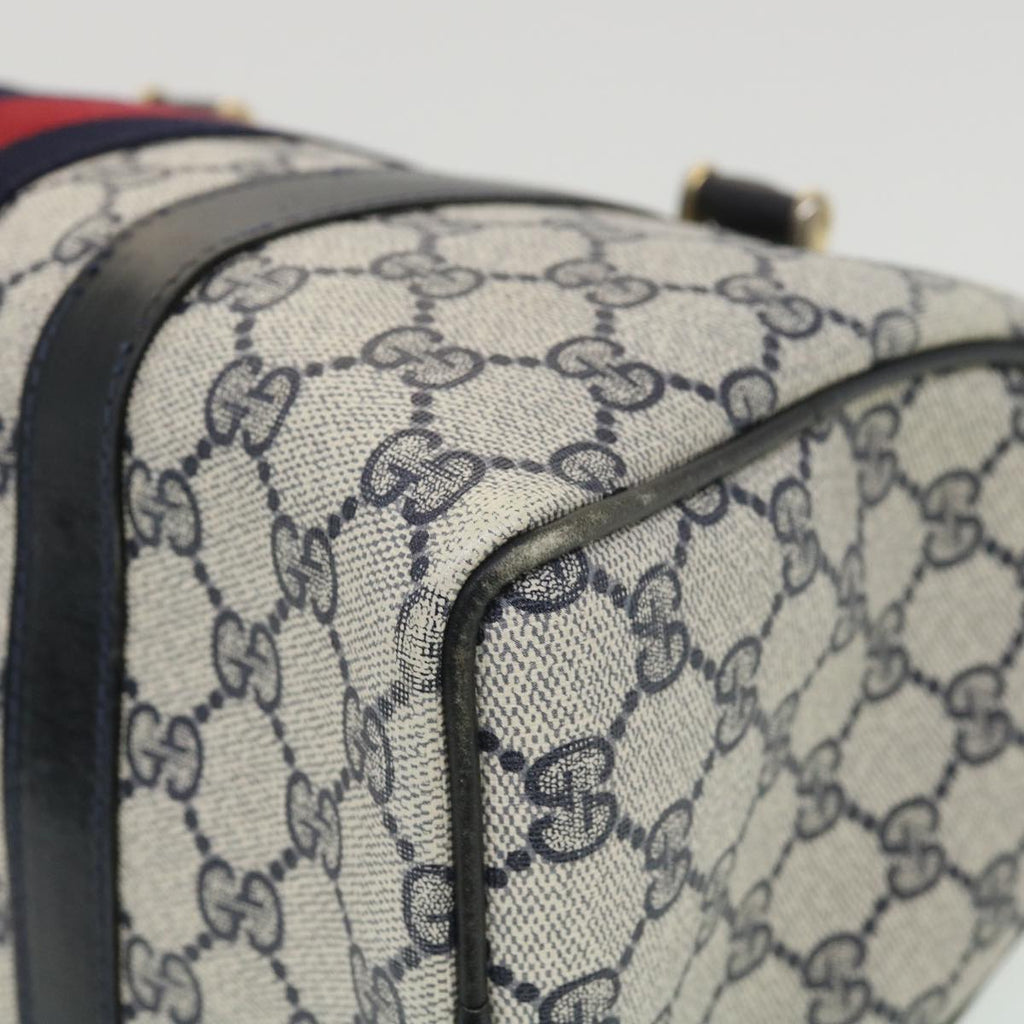 GUCCI GG Canvas Sherry Line Hand Bag PVC Leather Gray Red Navy am3714