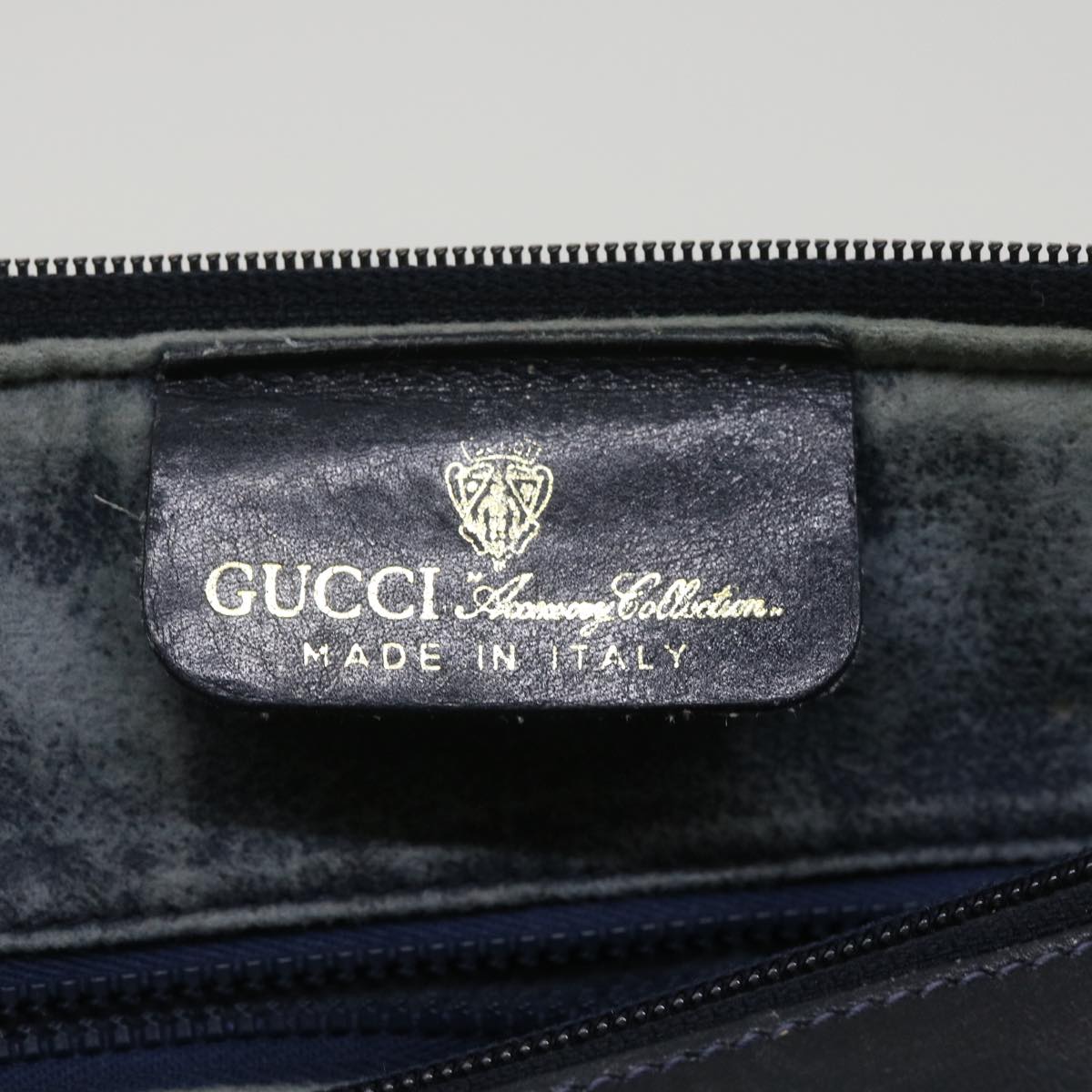 GUCCI GG Canvas Sherry Line Hand Bag PVC Leather Gray Red Navy am3714