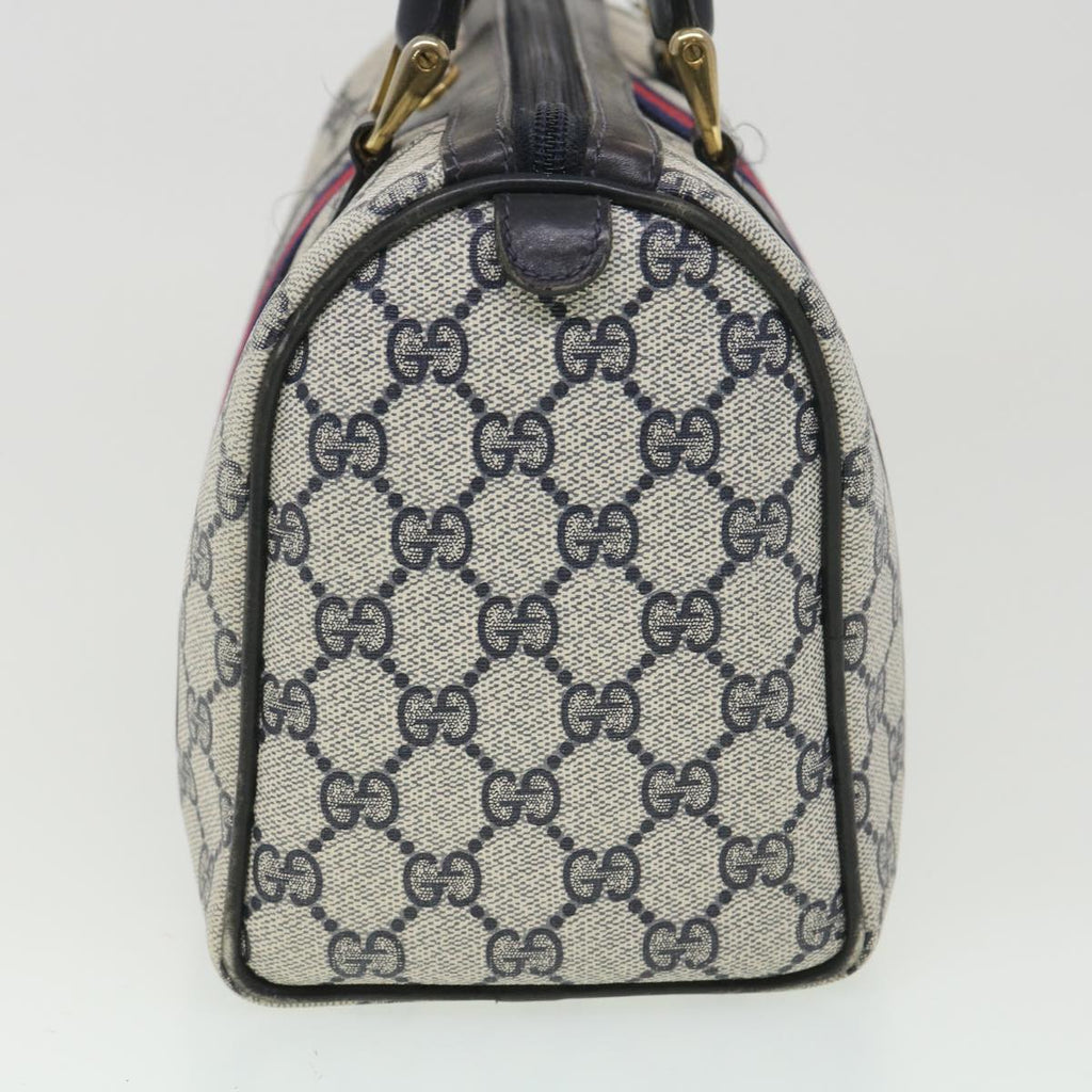 GUCCI GG Canvas Sherry Line Hand Bag PVC Leather Gray Red Navy am3714