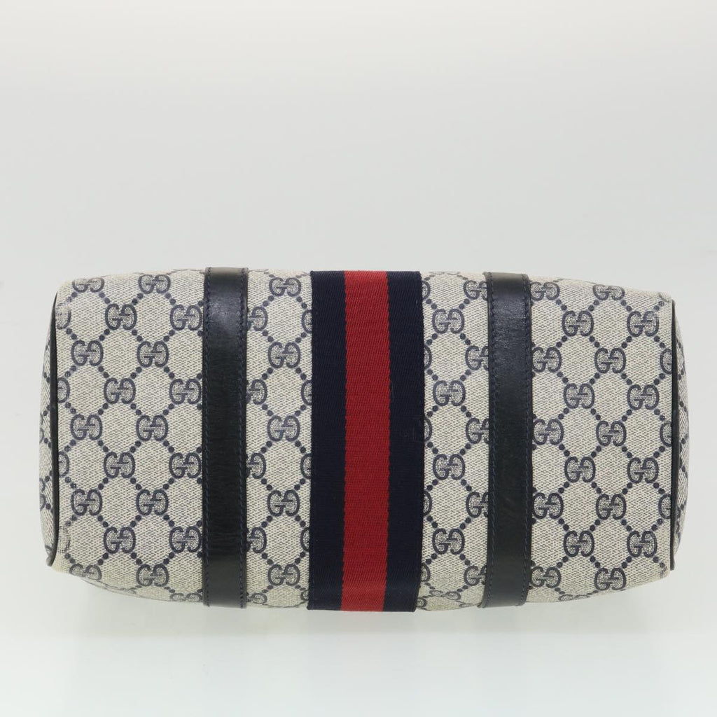 GUCCI GG Canvas Sherry Line Hand Bag PVC Leather Gray Red Navy am3714