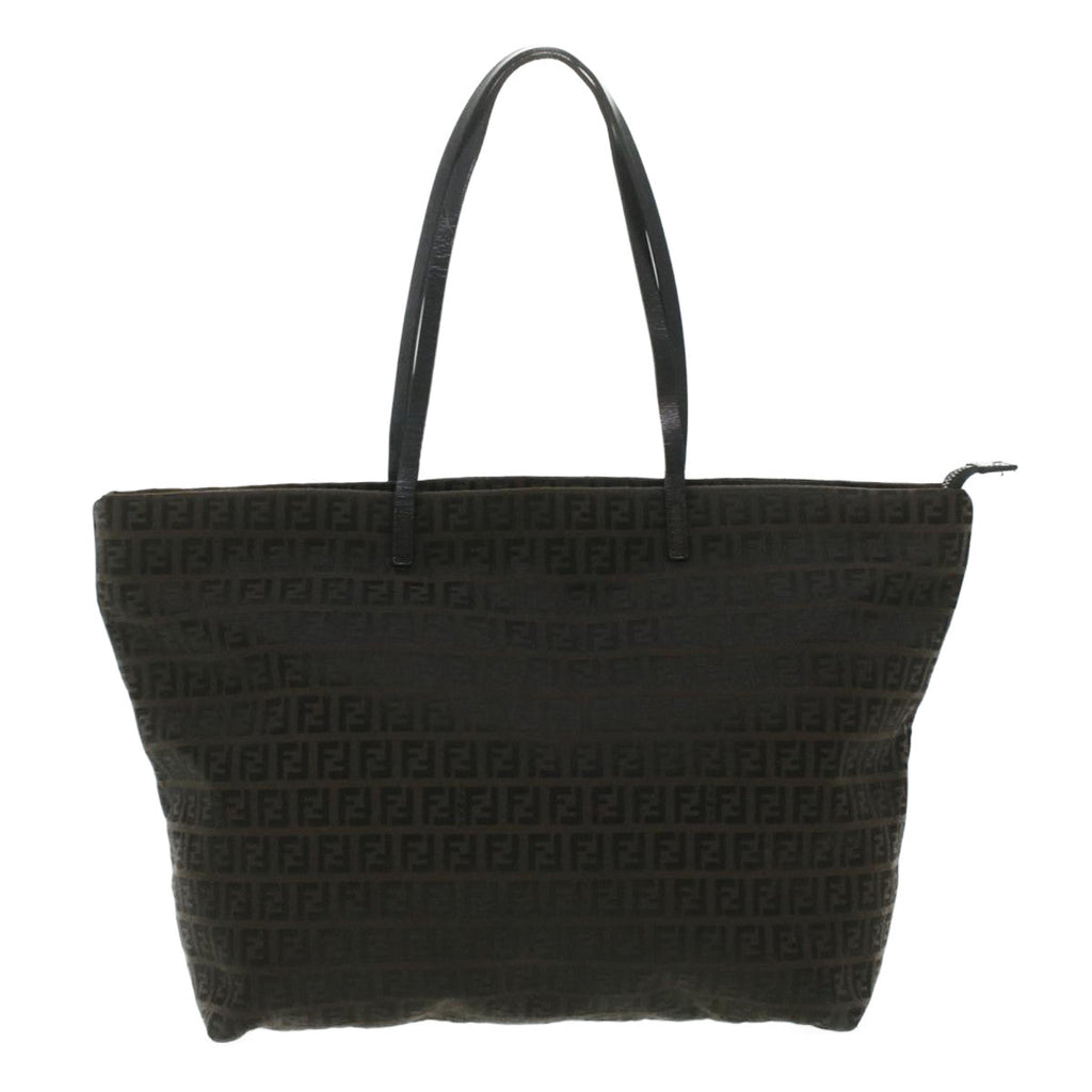 FENDI Zucchino Canvas Tote Bag Dark Brown am3762