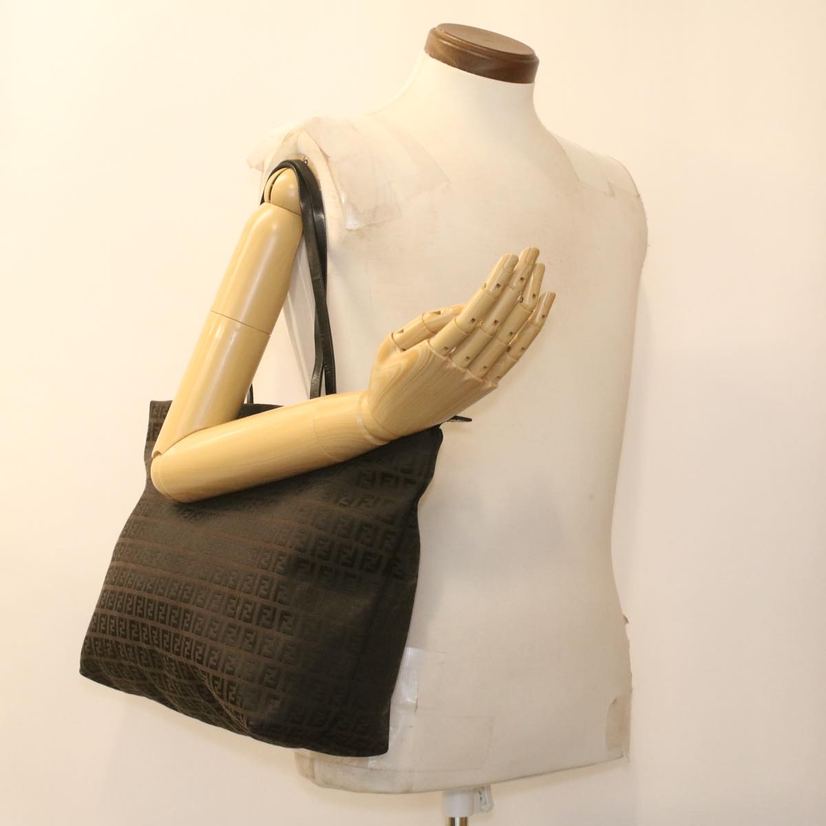 FENDI Zucchino Canvas Tote Bag Dark Brown am3762