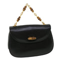 GUCCI Bamboo Chain Hand Bag Leather Black 0011151497 am3810
