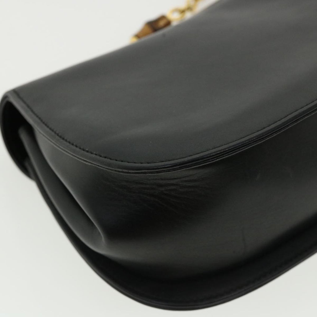 GUCCI Bamboo Chain Hand Bag Leather Black 0011151497 am3810