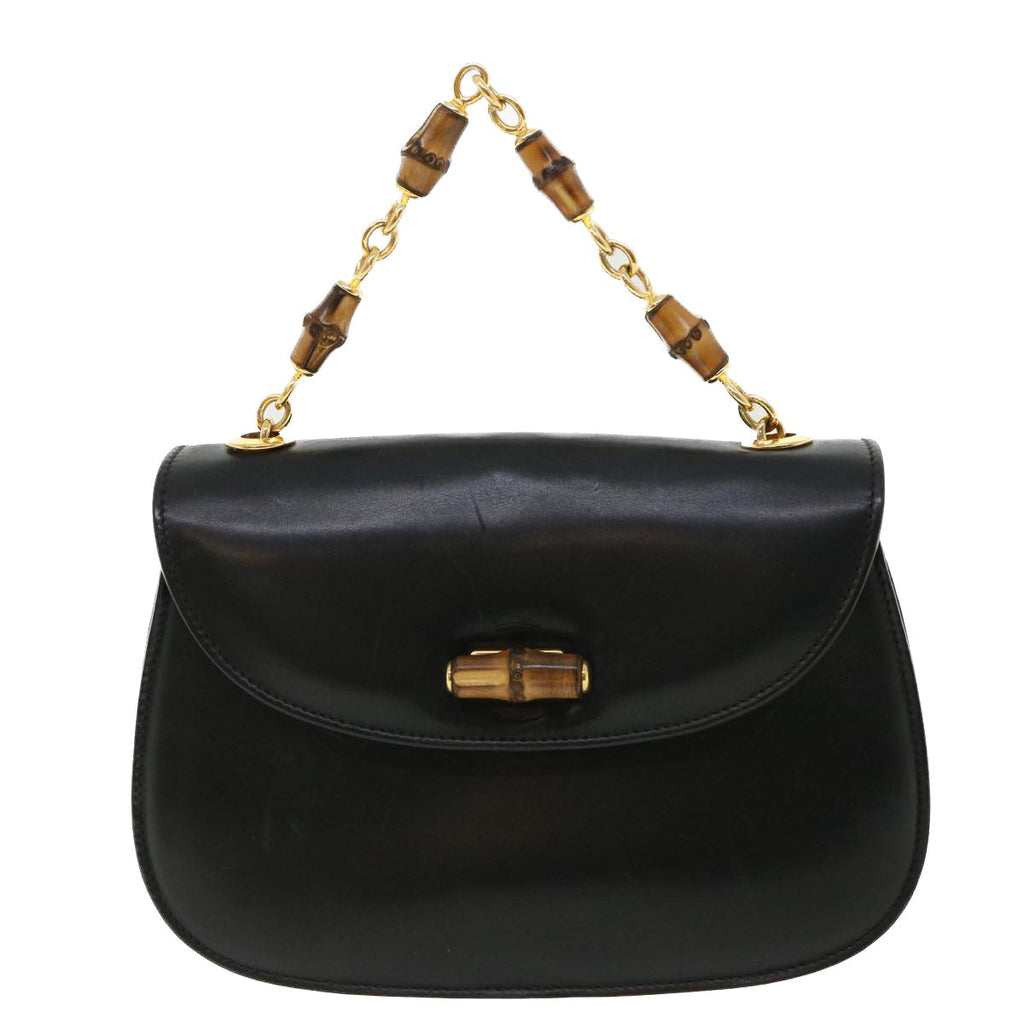 GUCCI Bamboo Chain Hand Bag Leather Black 0011151497 am3810