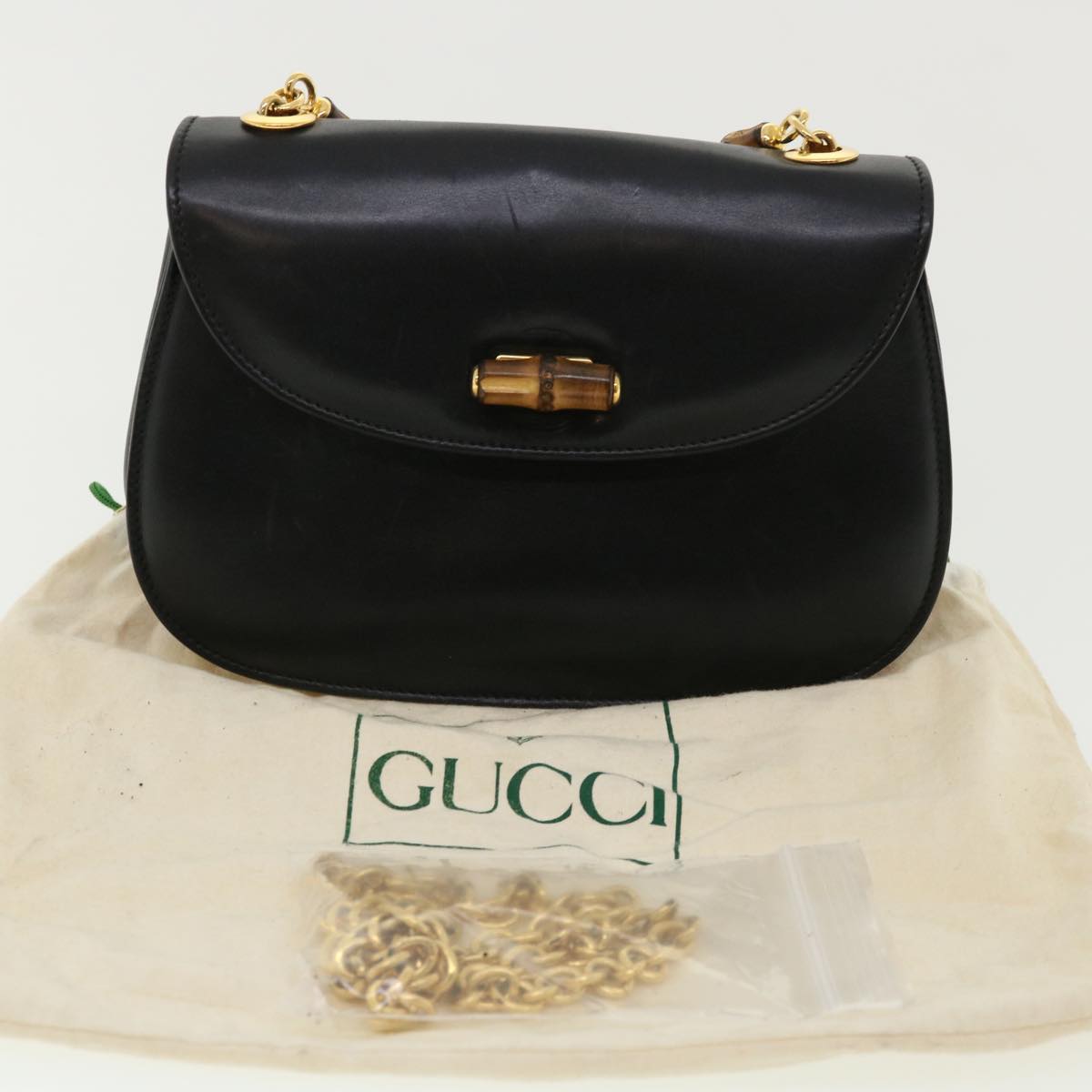 GUCCI Bamboo Chain Hand Bag Leather Black 0011151497 am3810
