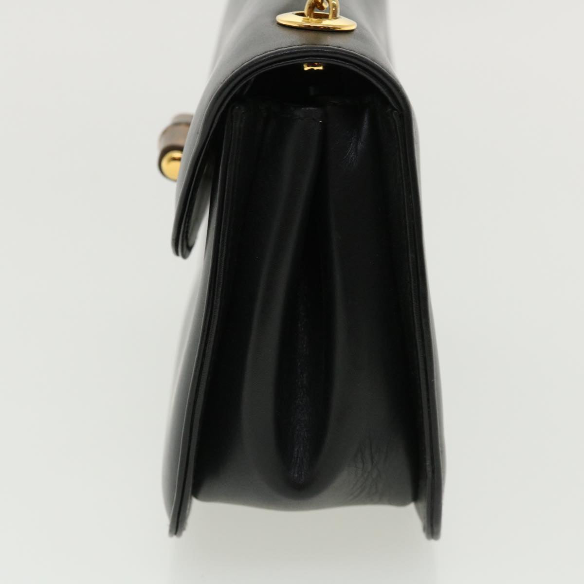 GUCCI Bamboo Chain Hand Bag Leather Black 0011151497 am3810