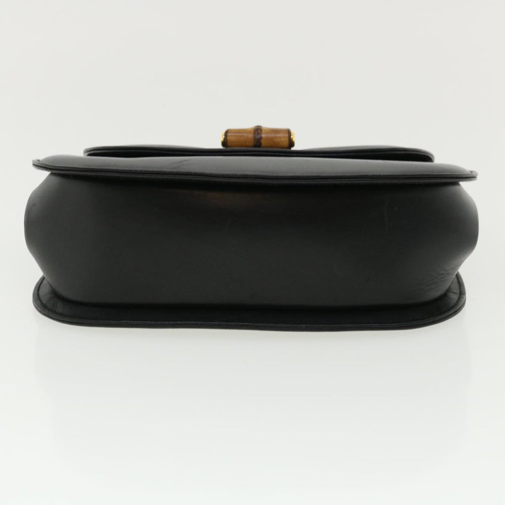 GUCCI Bamboo Chain Hand Bag Leather Black 0011151497 am3810