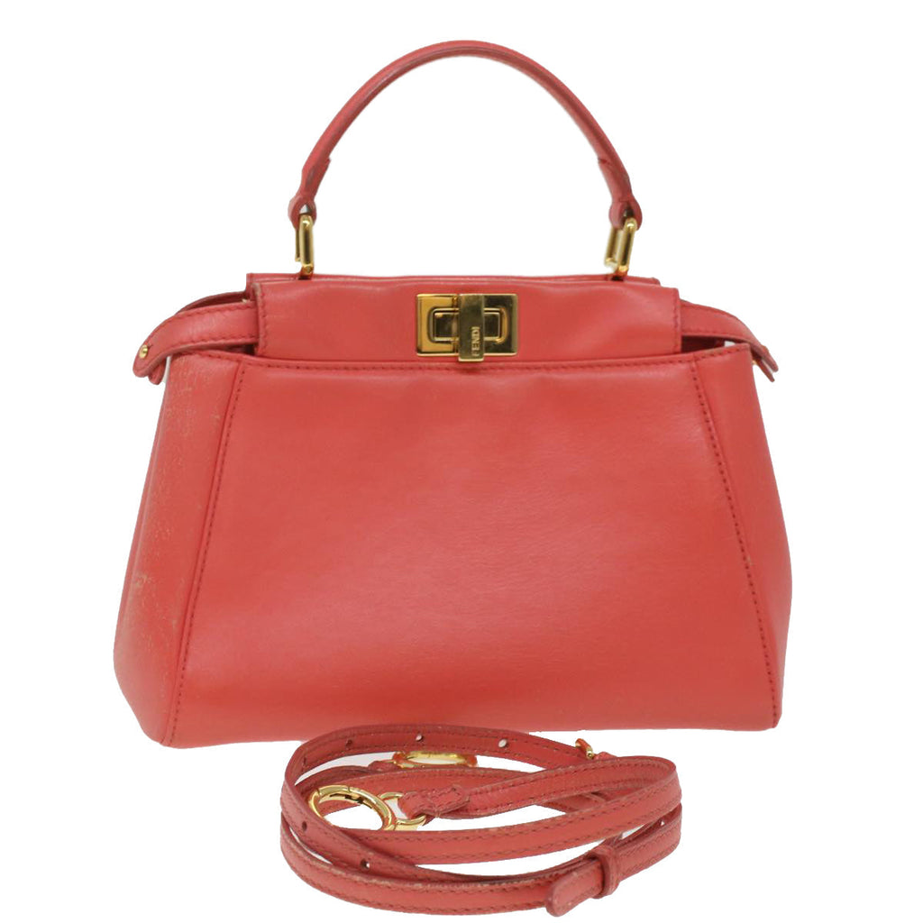FENDI micro picaboo Hand Bag Leather 2way Orange am3883