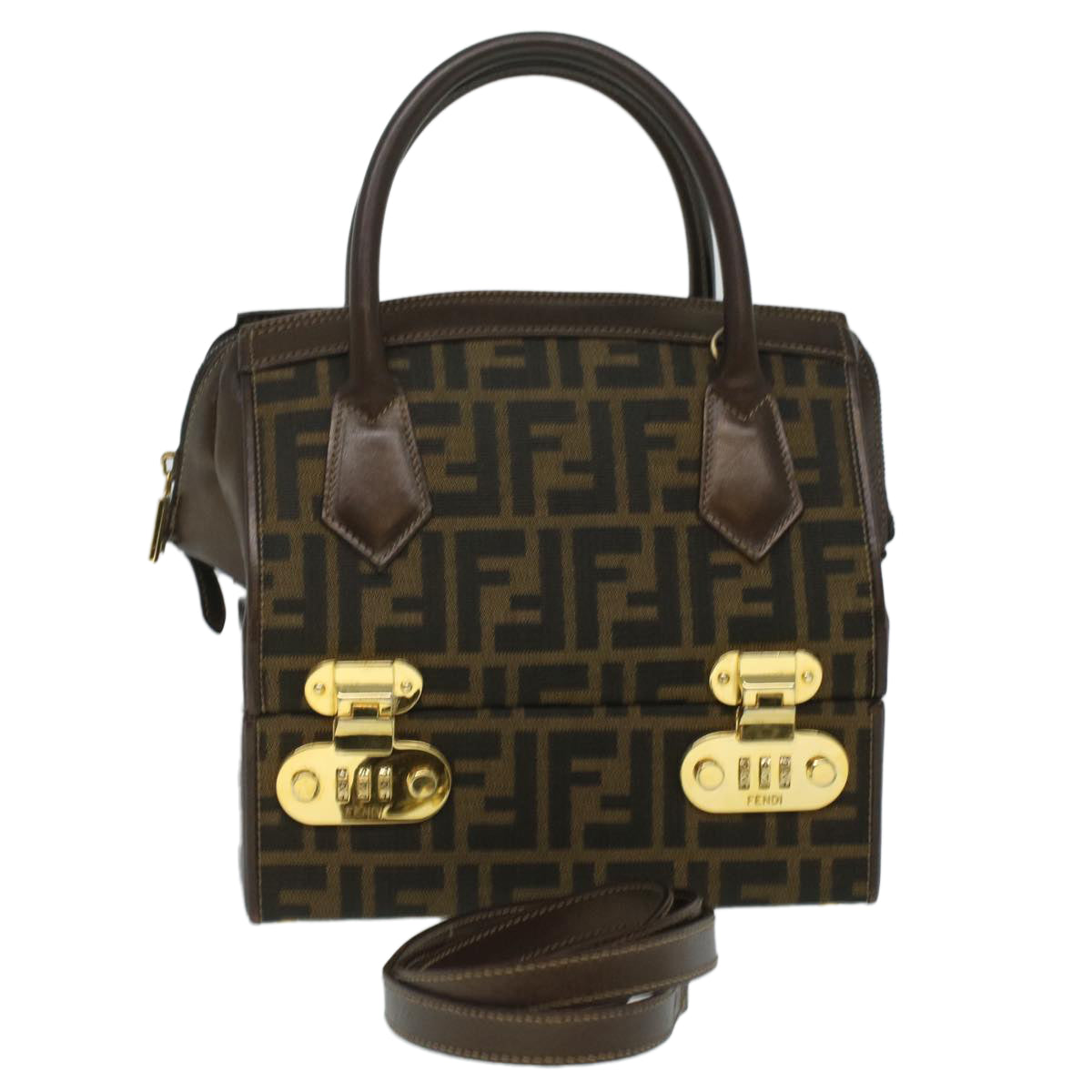 FENDI Zucca Canvas Hand Bag 2way Brown Black  am3888A