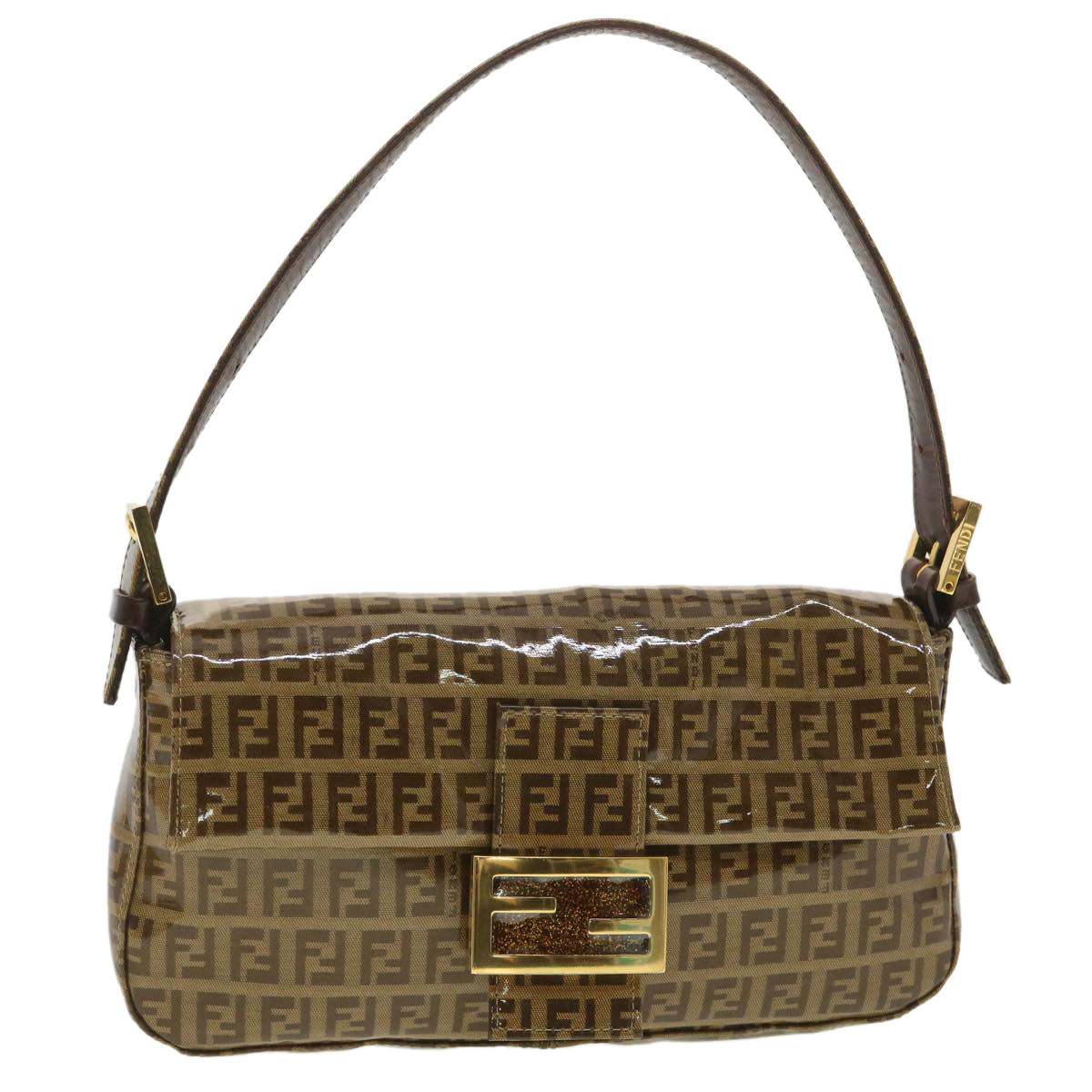 FENDI Mamma Baguette Zucchino Shoulder Bag Coated Canvas Brown am3912