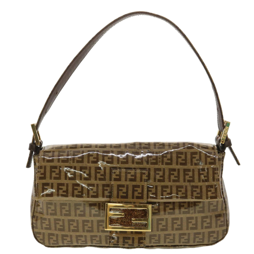 FENDI Mamma Baguette Zucchino Shoulder Bag Coated Canvas Brown am3912