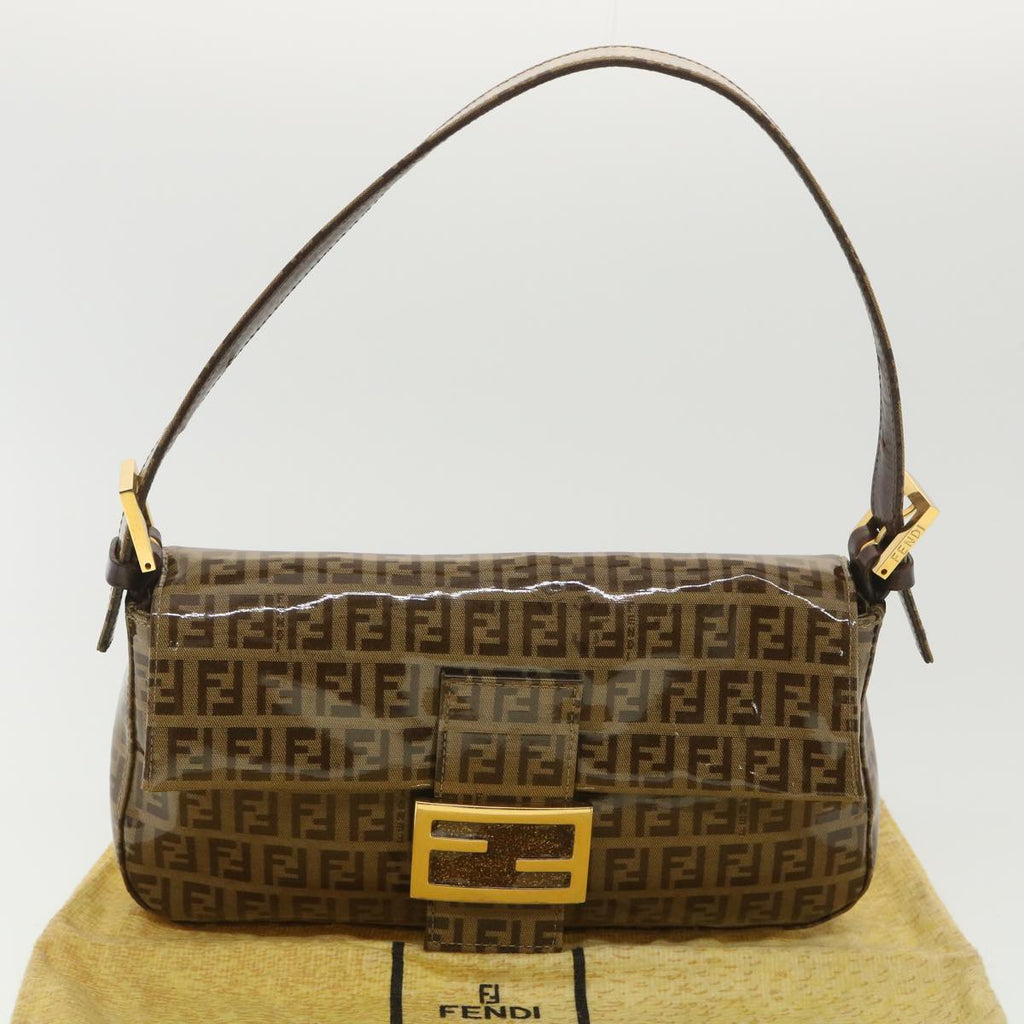 FENDI Mamma Baguette Zucchino Shoulder Bag Coated Canvas Brown am3912