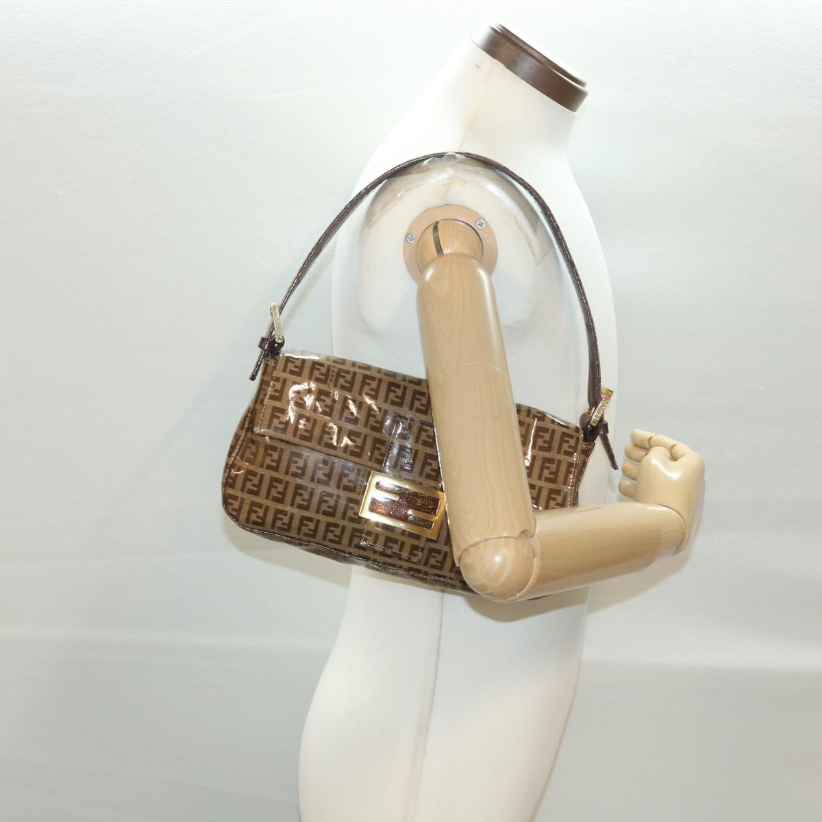 FENDI Mamma Baguette Zucchino Shoulder Bag Coated Canvas Brown am3912