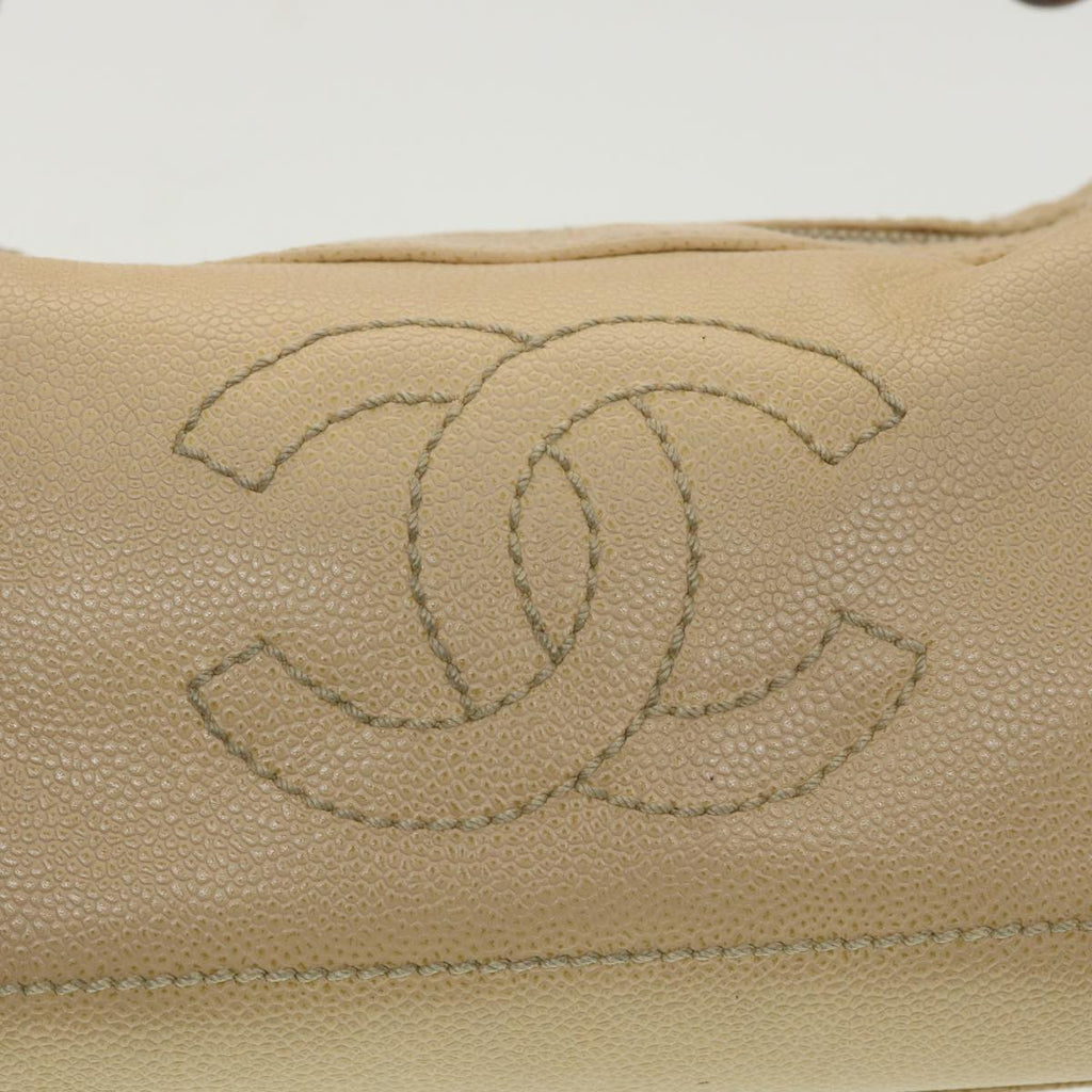 CHANEL Shoulder Bag Caviar Skin Beige CC am3924