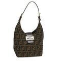 FENDI Zucca Canvas Mamma Baguette Shoulder Bag Nylon Brown Black am3962