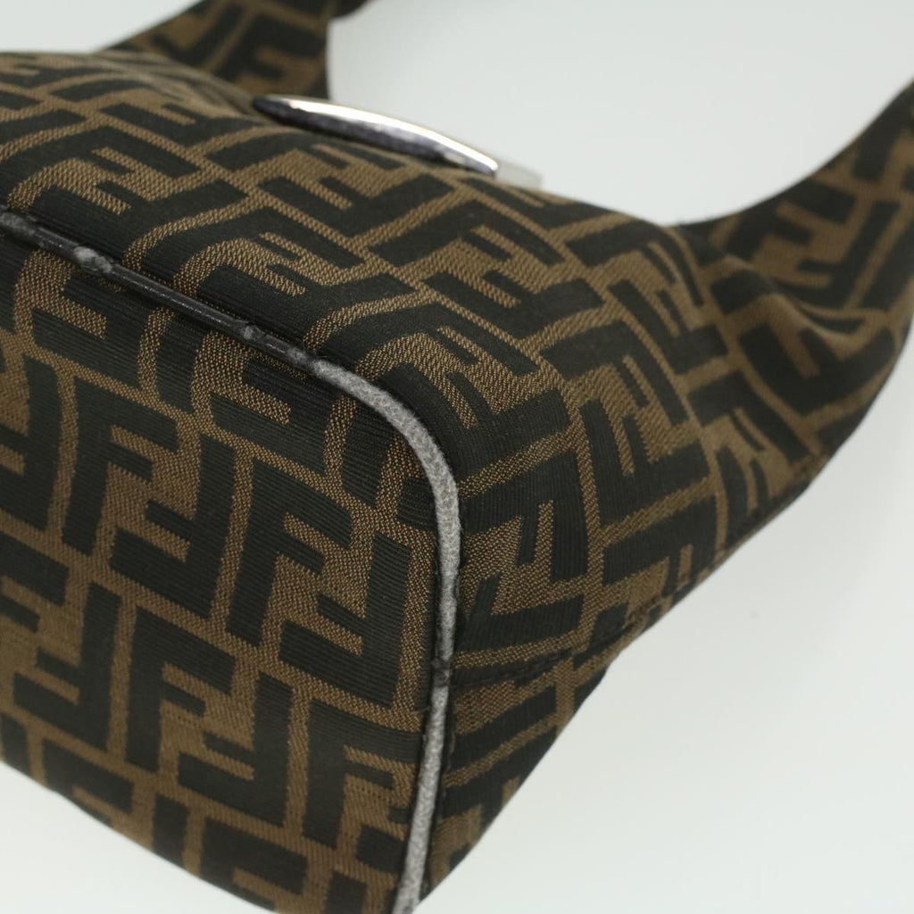 FENDI Zucca Canvas Mamma Baguette Shoulder Bag Nylon Brown Black am3962