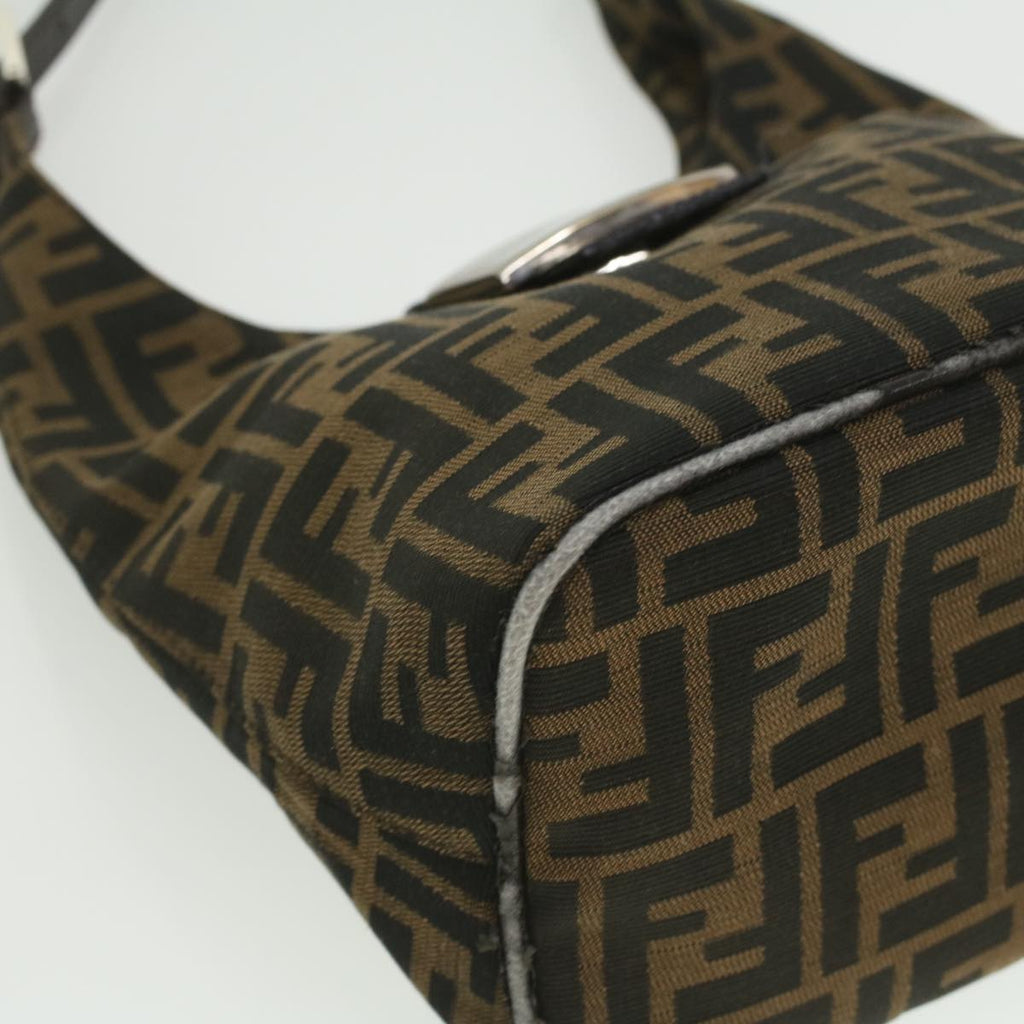 FENDI Zucca Canvas Mamma Baguette Shoulder Bag Nylon Brown Black am3962