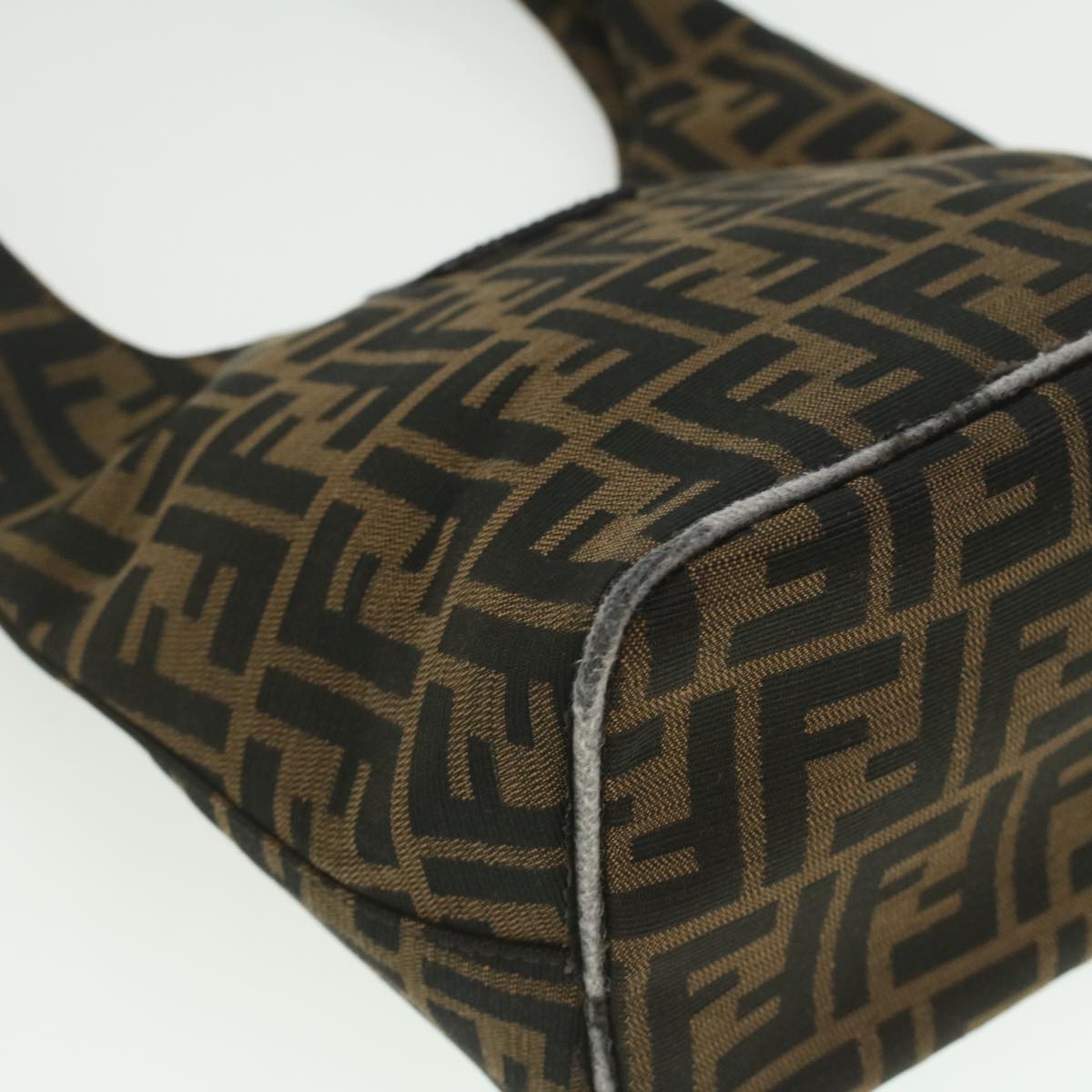 FENDI Zucca Canvas Mamma Baguette Shoulder Bag Nylon Brown Black am3962