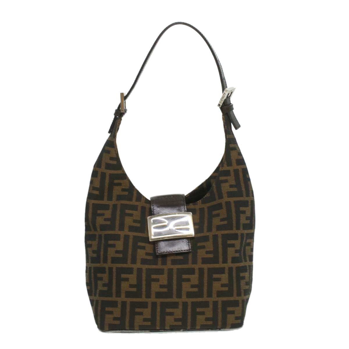 FENDI Zucca Canvas Mamma Baguette Shoulder Bag Nylon Brown Black am3962