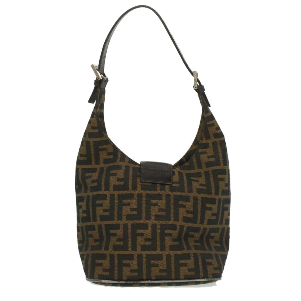 FENDI Zucca Canvas Mamma Baguette Shoulder Bag Nylon Brown Black am3962