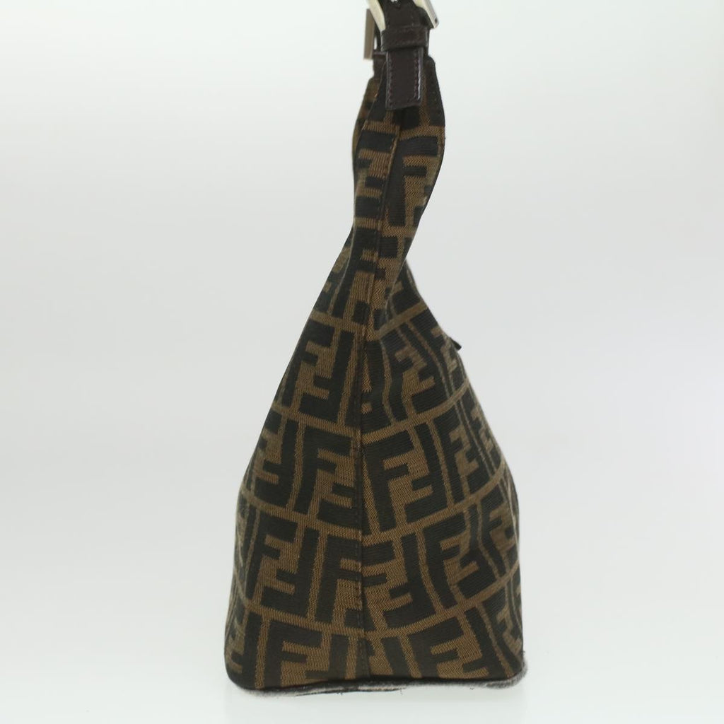 FENDI Zucca Canvas Mamma Baguette Shoulder Bag Nylon Brown Black am3962
