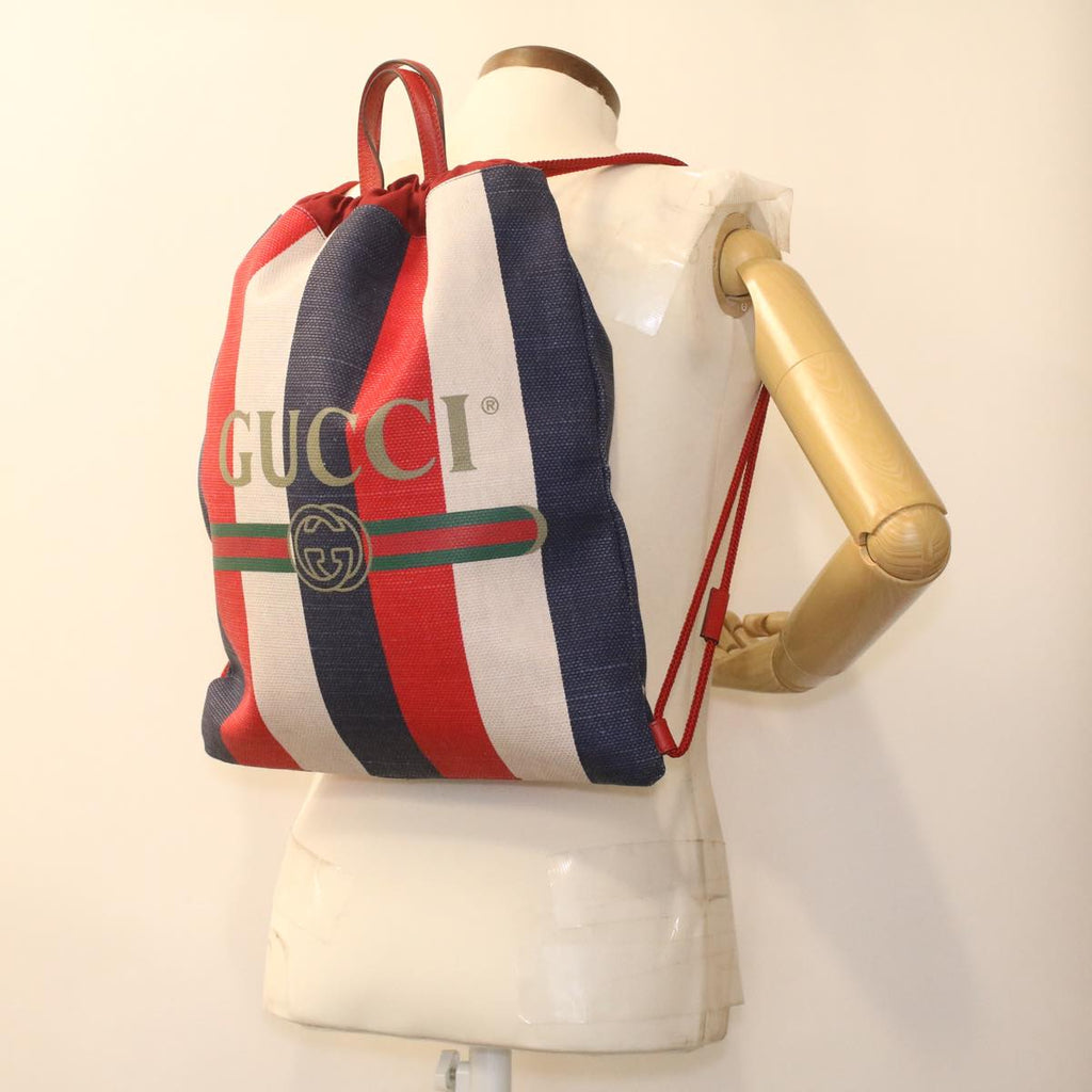 GUCCI Web Sherry Line Backpack Canvas Tricolor Red Blue Green 473872 am3970