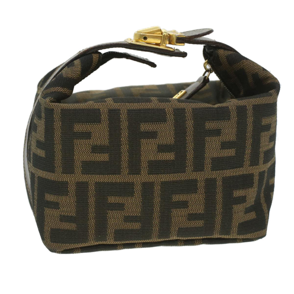 FENDI Zucca Canvas hand Pouch Nylon Brown Black am3972