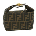 FENDI Zucca Canvas hand Pouch Nylon Brown Black am3972