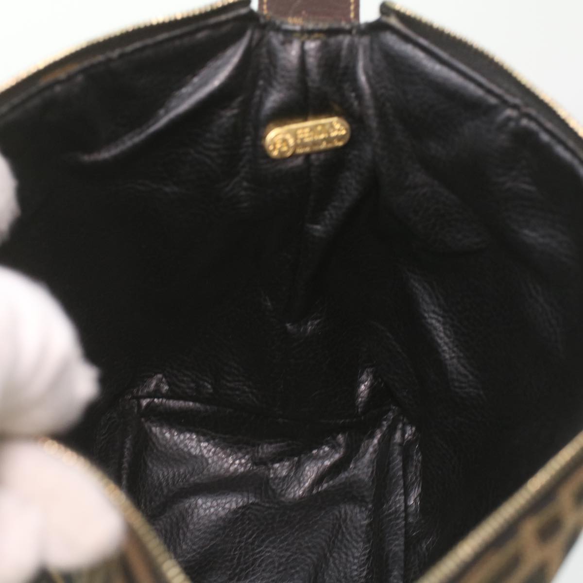 FENDI Zucca Canvas hand Pouch Nylon Brown Black am3972