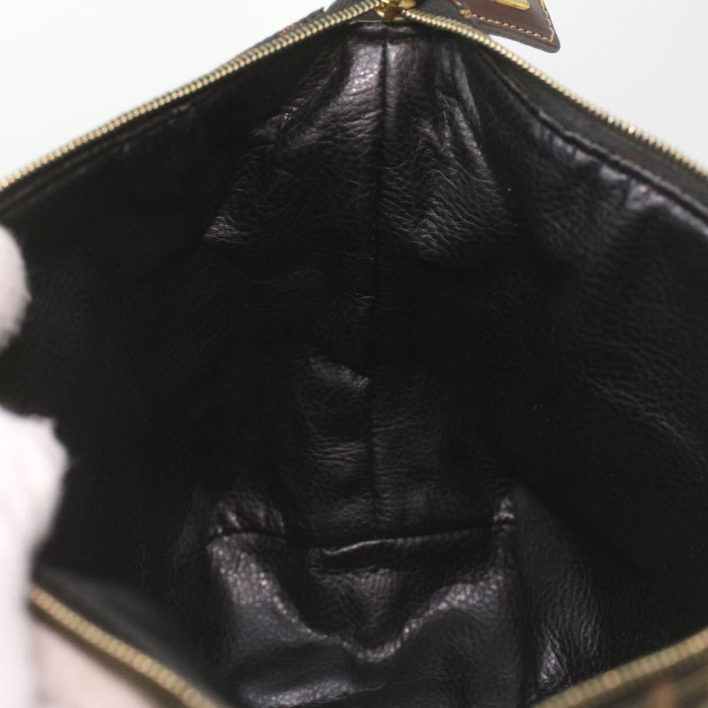 FENDI Zucca Canvas hand Pouch Nylon Brown Black am3972