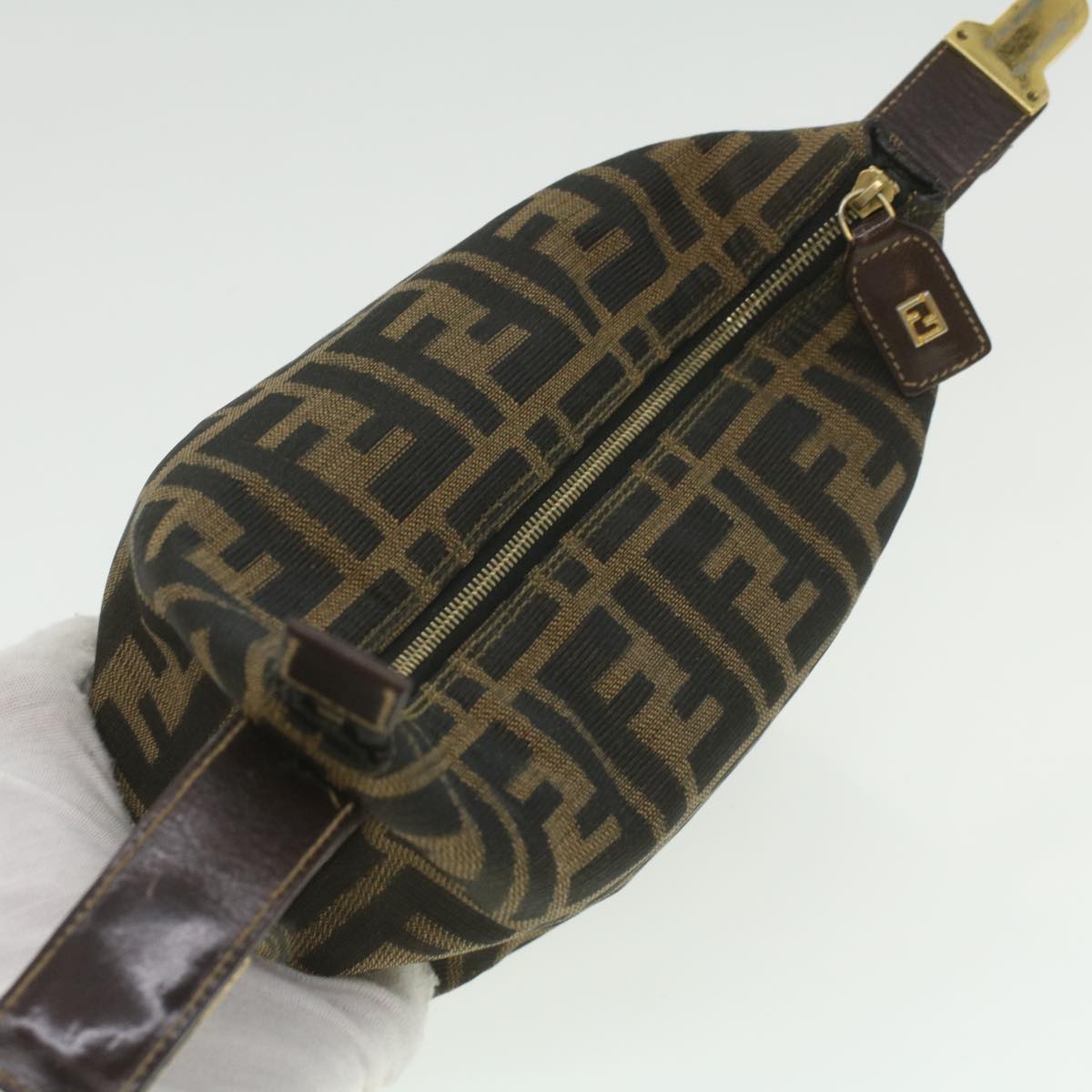 FENDI Zucca Canvas hand Pouch Nylon Brown Black am3972