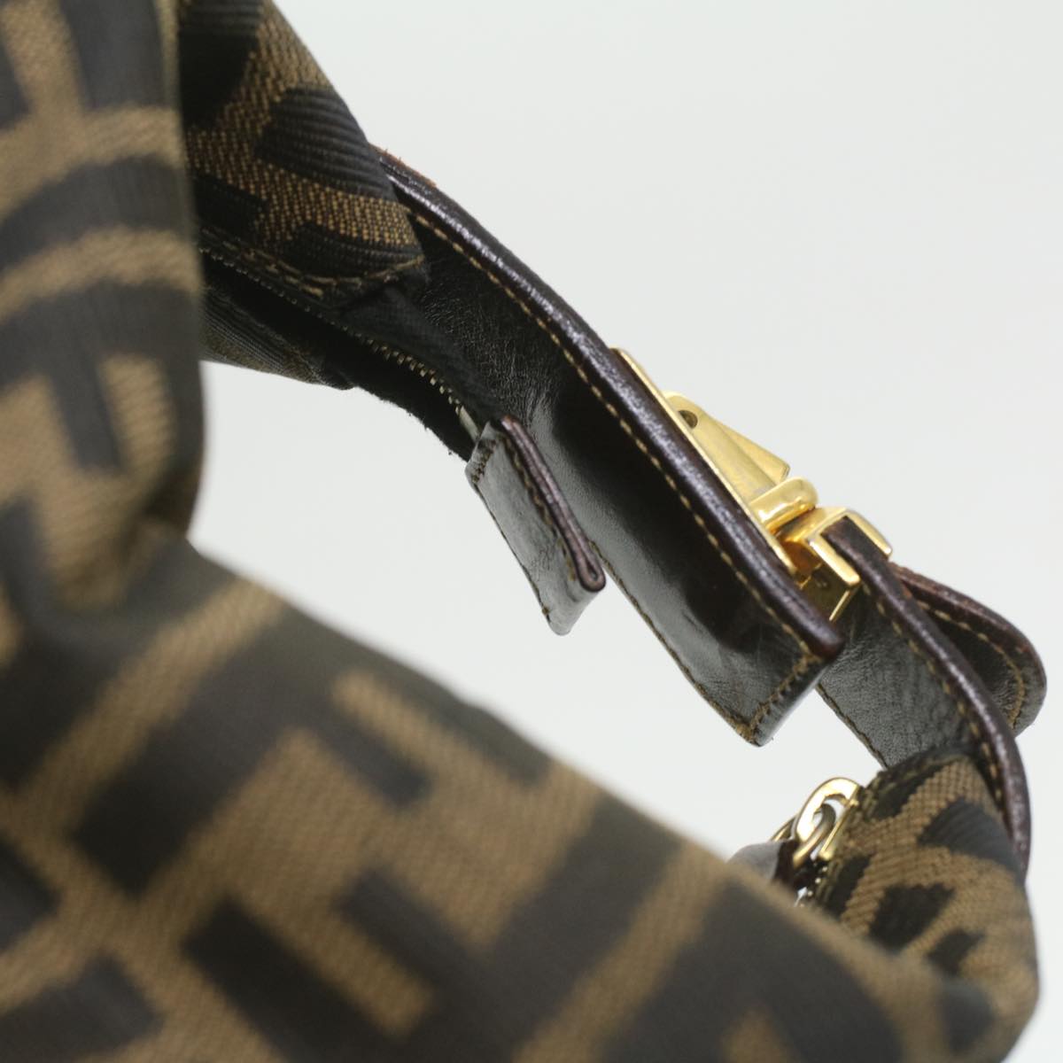 FENDI Zucca Canvas hand Pouch Nylon Brown Black am3972