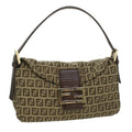 FENDI Zucca Canvas Mamma Baguette Shoulder Bag Nylon Brown Black am3973