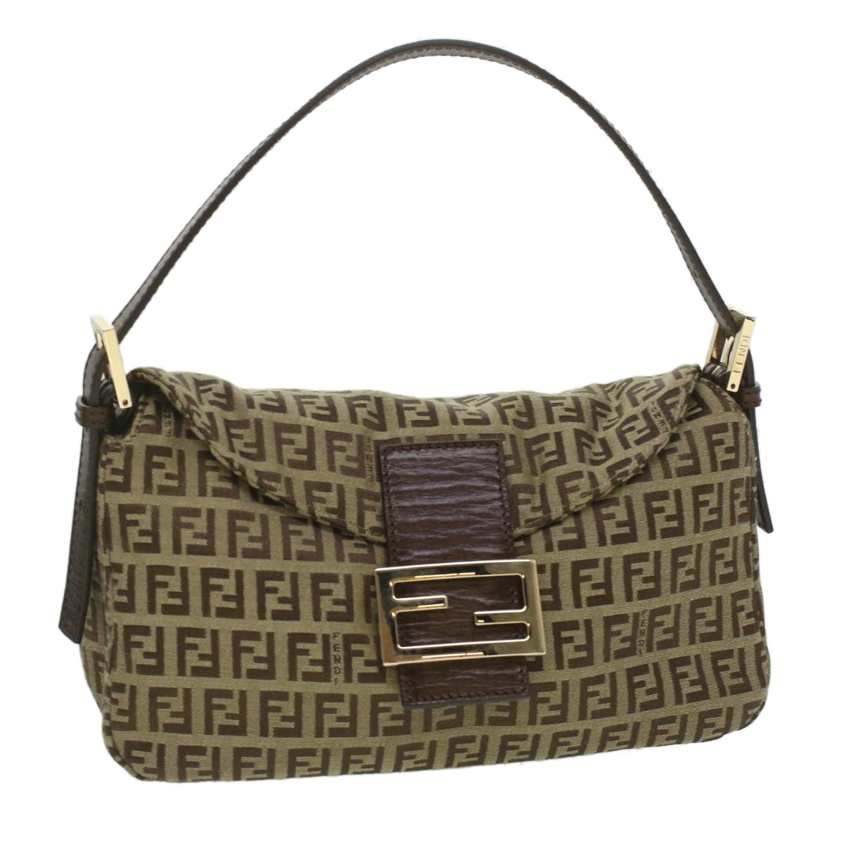 FENDI Zucca Canvas Mamma Baguette Shoulder Bag Nylon Brown Black am3973