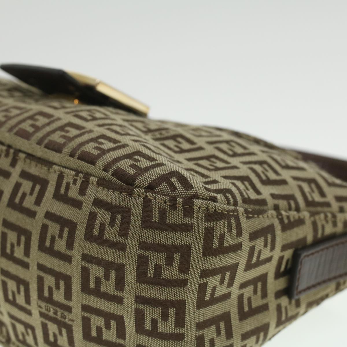 FENDI Zucca Canvas Mamma Baguette Shoulder Bag Nylon Brown Black am3973